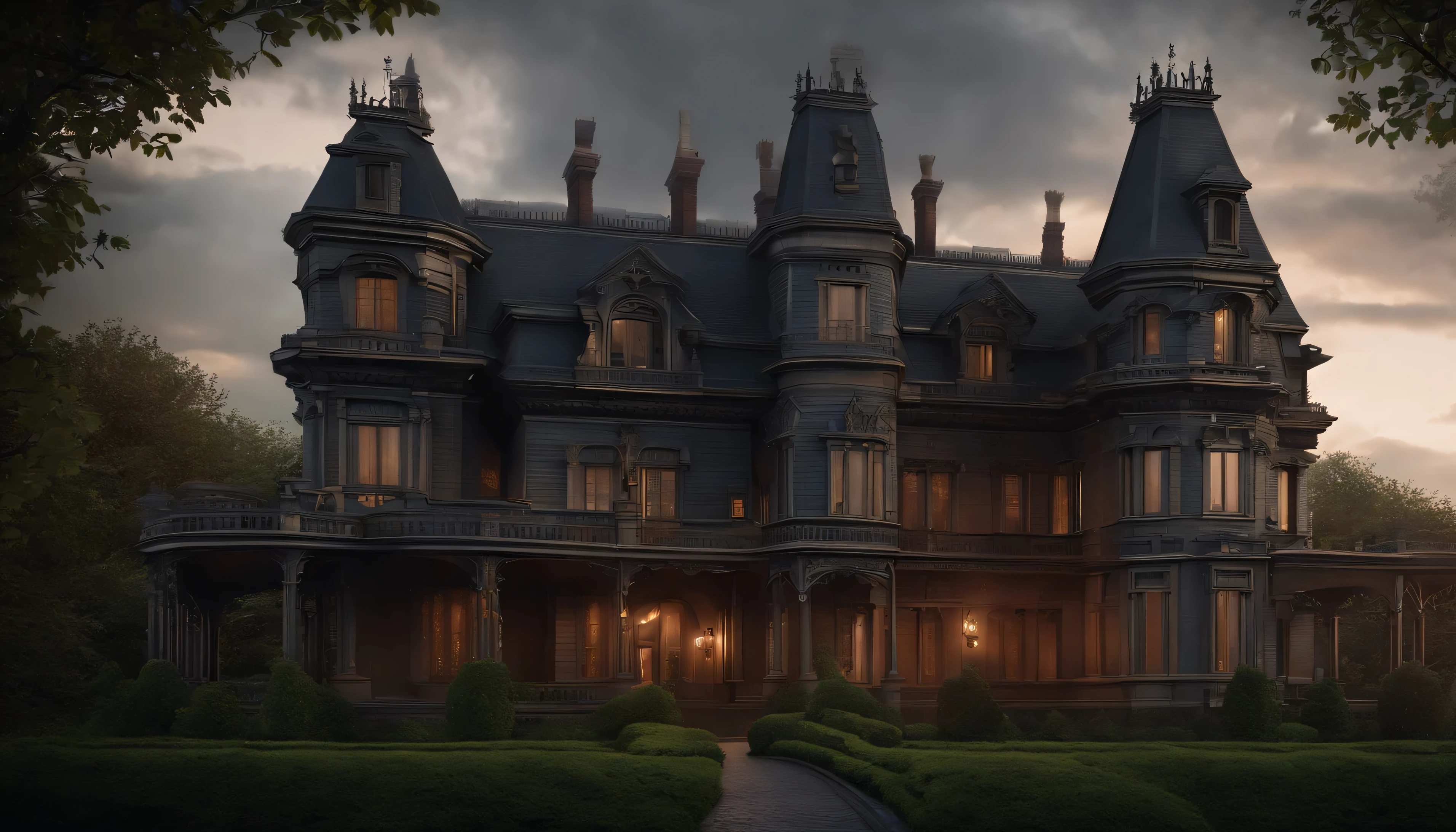 an old victorian house in a quiet suburban neighborhood, scary mansion, gothic mansion, haunted gothic hotel, background art, inspired by Andreas Rocha, ultra detailed haunted house, haunted house, highly detailed mysterious, themed haunted house,victorian house, Stefan Koidl inspired, by Tomasz Jedruszko

