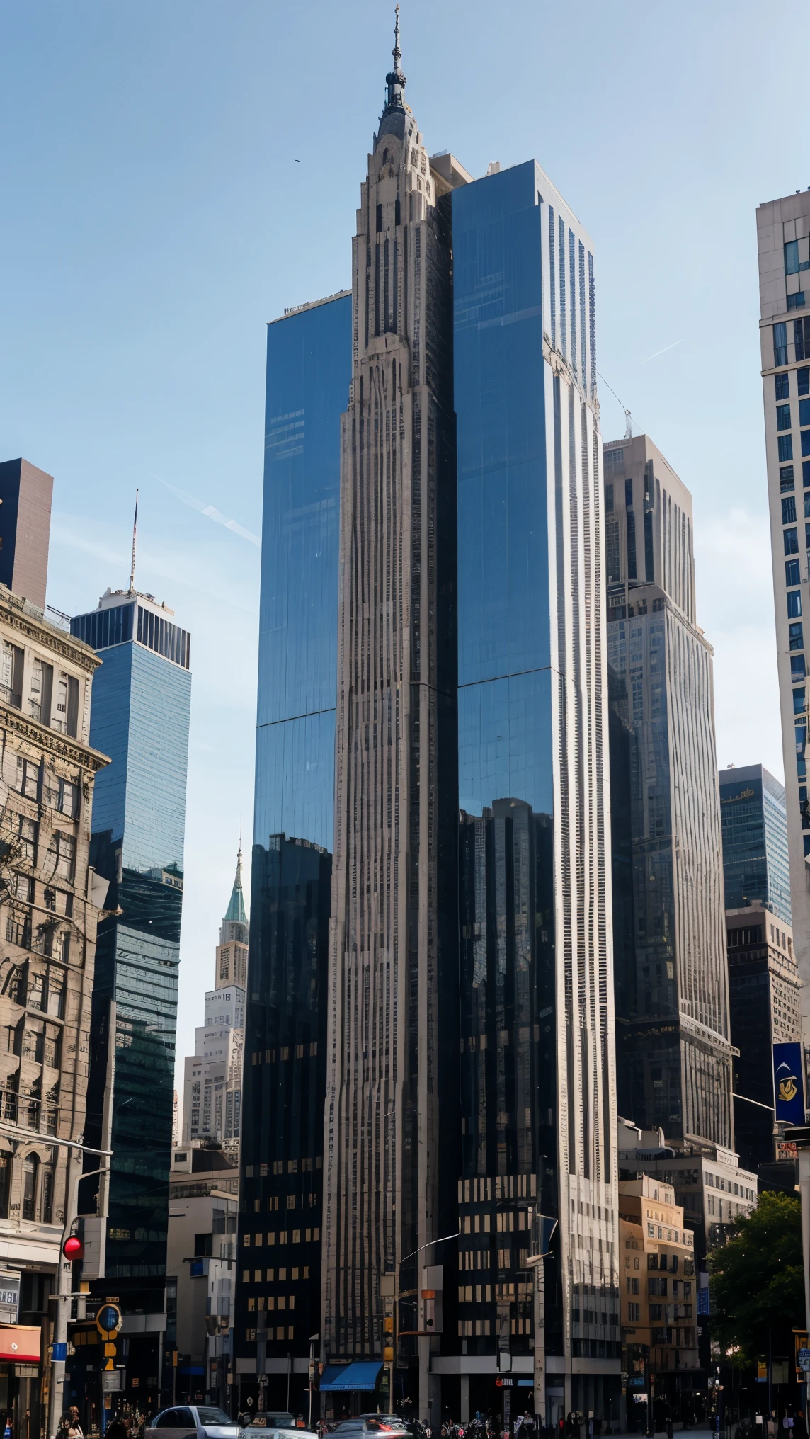 Fotografia de um fundo realista da cidade de Nova York com a bandeira dos estados unidos, foto da camera de um celular