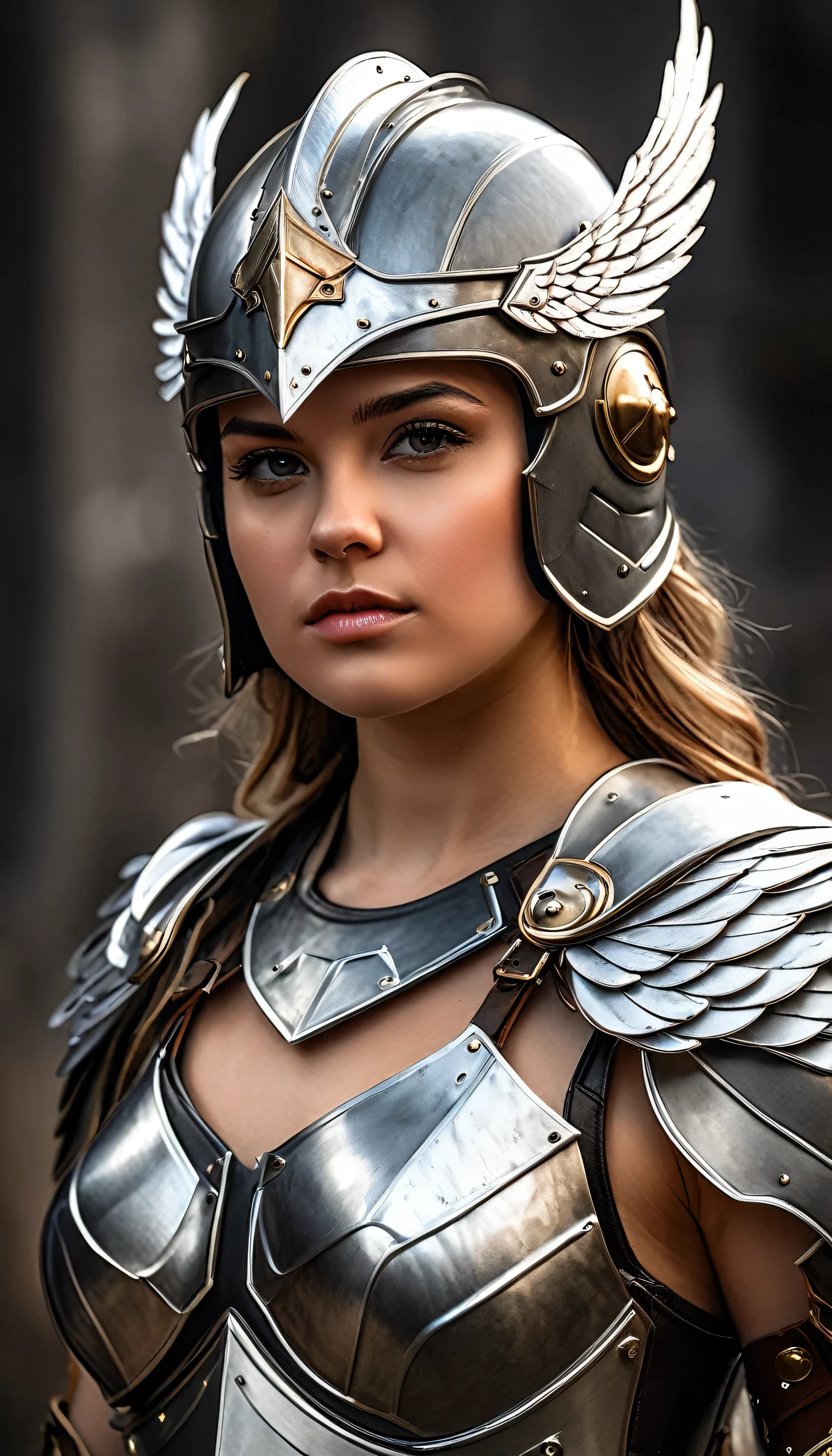 (l1vvydunne:.95), high angle photo of a gorgeous young valkyrie woman in the style of stefan kostic, realistic skin texture,(winged helmet:1.1), (valkyrie armor:1.2), 1 / 2 body crop, 8 5 mm art lens, f 1. 2, sharp focus, 8 k high definition, insanely detailed, intricate, elegant, art by stanley lau and artgerm