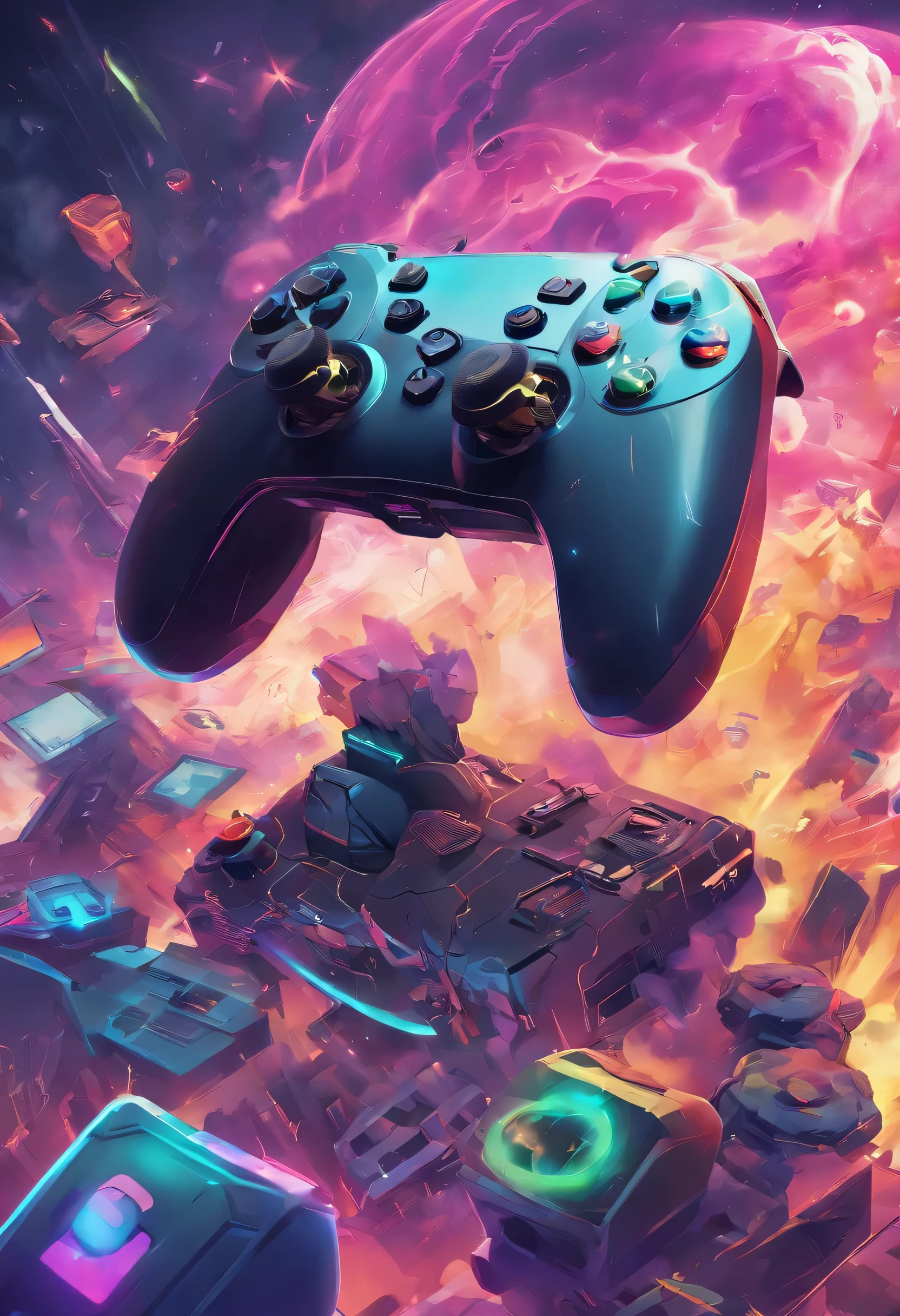 A close-up of a video game controller with lots of smoke, player aesthetic, Tema jogador, Para PS5, jogos, Drivers, HQ 4K papel de parede do telefone, capa de videogame, joga Videogame, controle de Videogame, PlayStation, brilho colorido, game aesthetics, jogos, arte digital de videogame, videogame, jogador, gotejamento de cores, Estilo de videogame