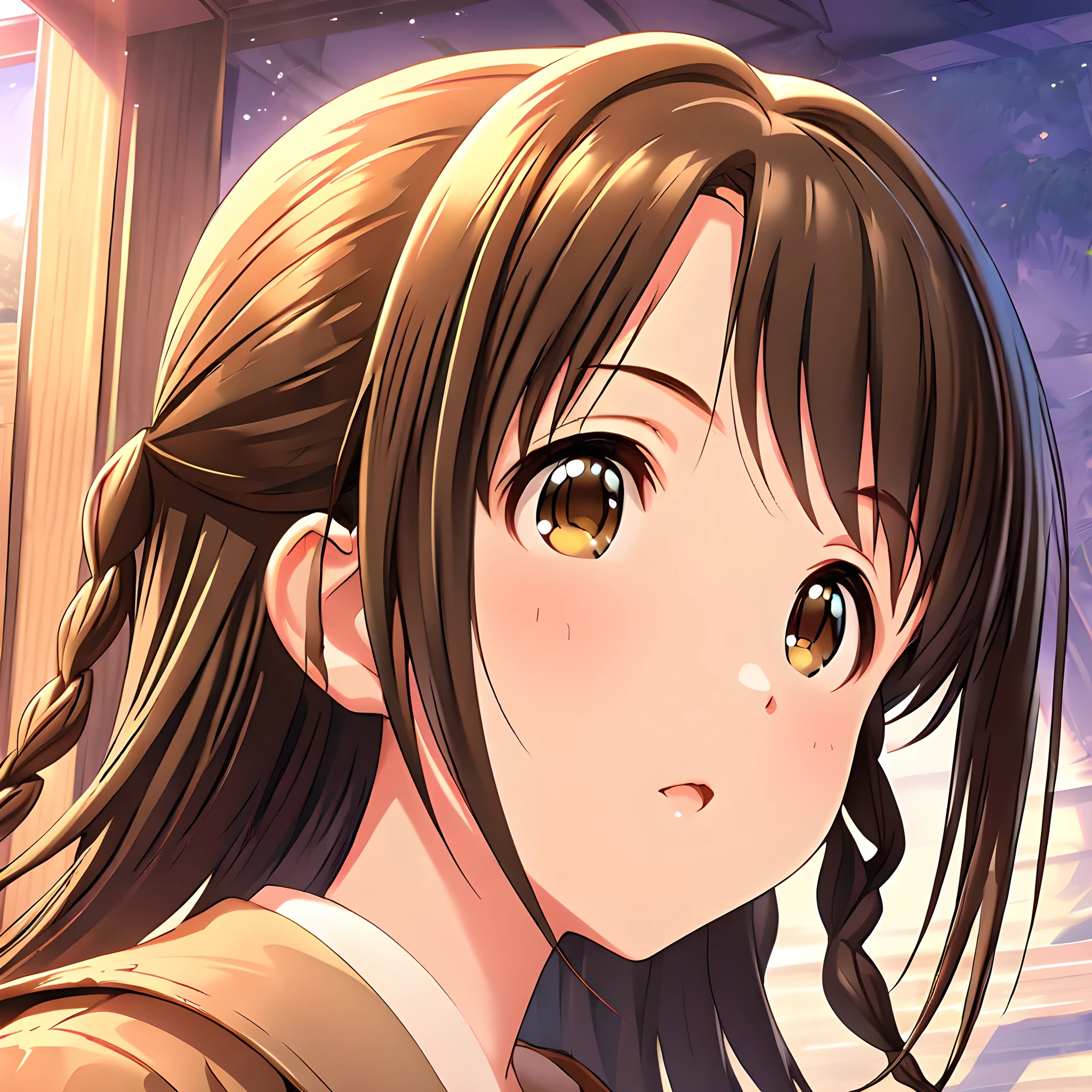 (masterpiece),(best quality),(ultra-detailed),(best illustration),(best shadow),(absurdres),(detailed background),(very aesthetic), 1girl, solo, uzuki shimamura, brown eyes, brown hair, braid, portrait,