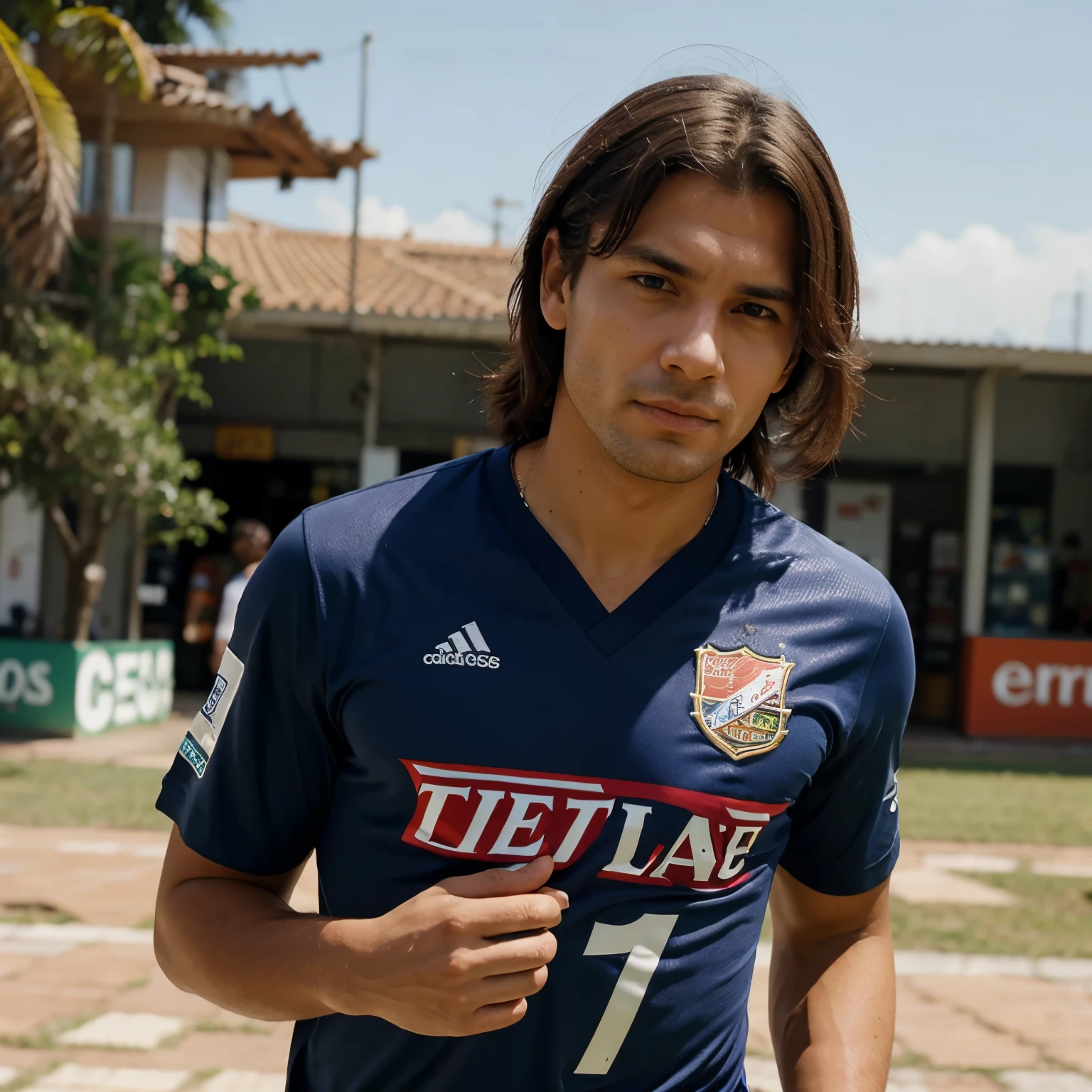 de costas, usando camisa de time, Number 7, escrito Leticia