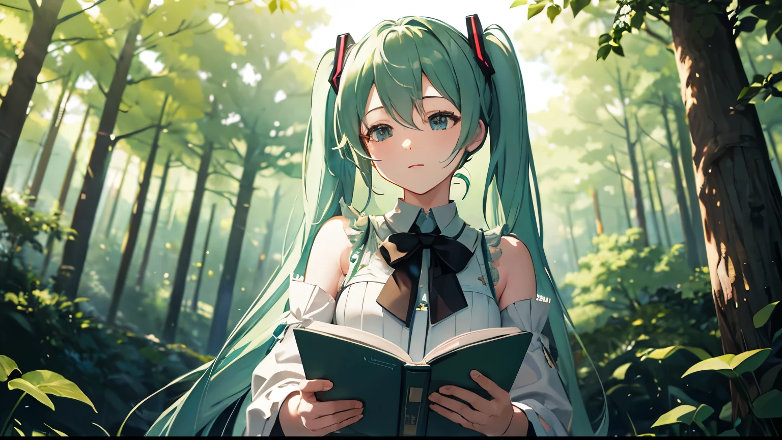 Under the sunlight filtering through the trees、Reading、Hatsune Miku