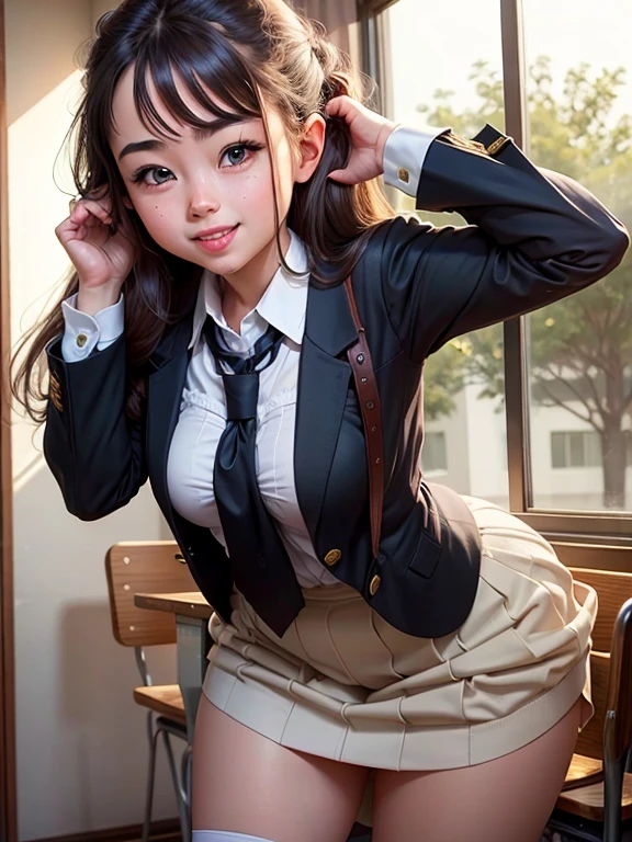 schoolgirls,Uniforms,,Hands behind your back,Bend over and raise your head,ssmile,