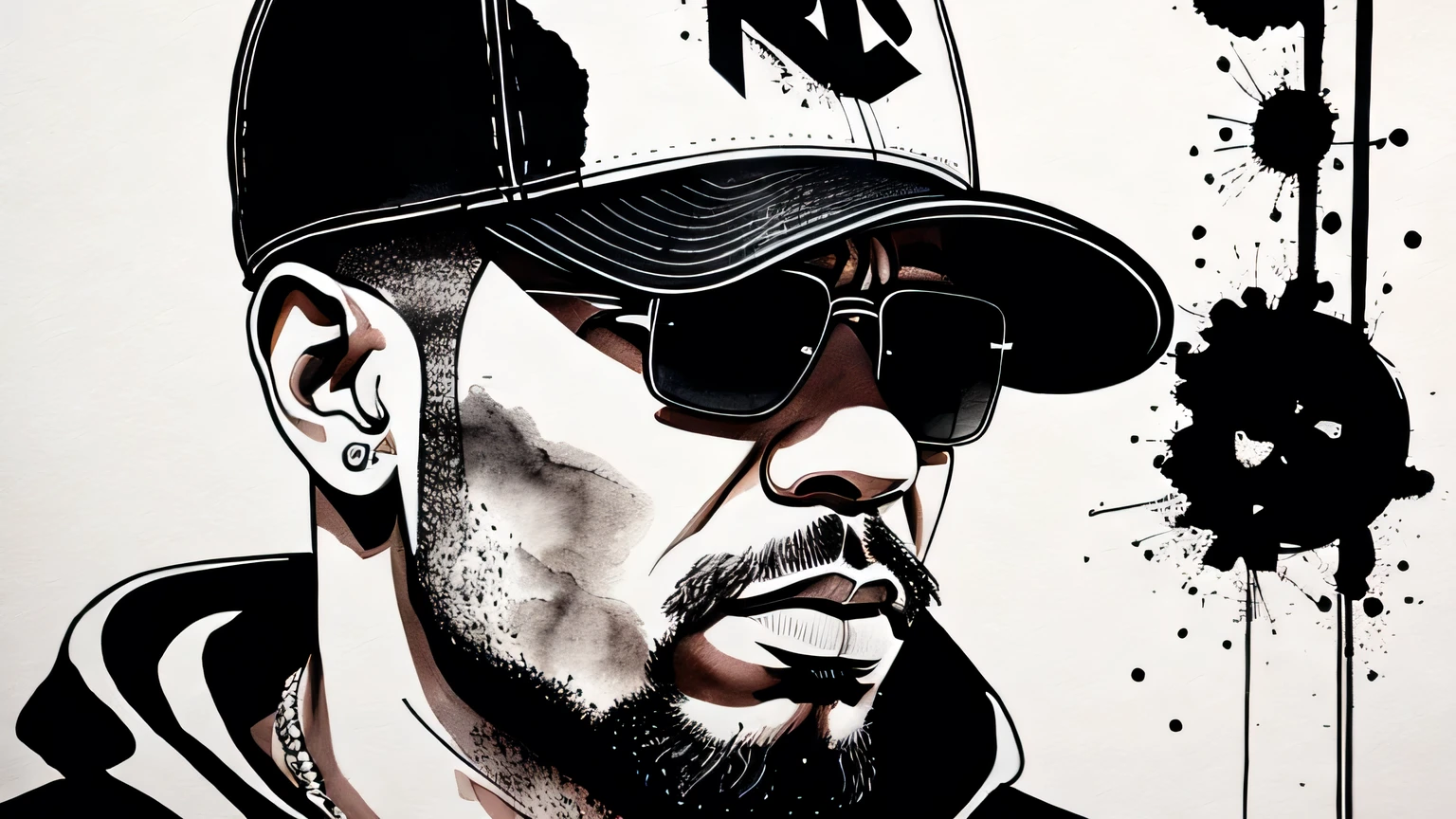 HIP-HOP　Ink painting style　male　