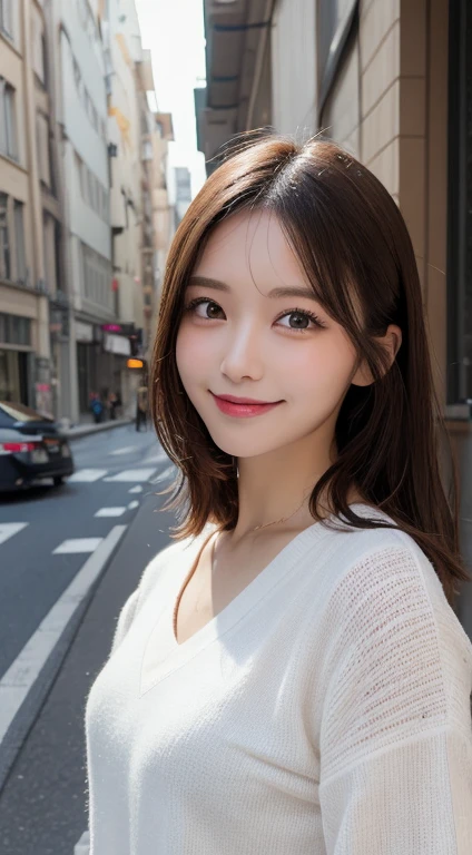 masutepiece, Best Quality, Illustration, Ultra-detailed, finely detail, hight resolution, 8K Wallpaper, Perfect dynamic composition, Beautiful detailed eyes, doress,Medium Hair, mid-chest, Natural Color Lip, Random and sexy poses,Smile,Aoyama Street Walk
