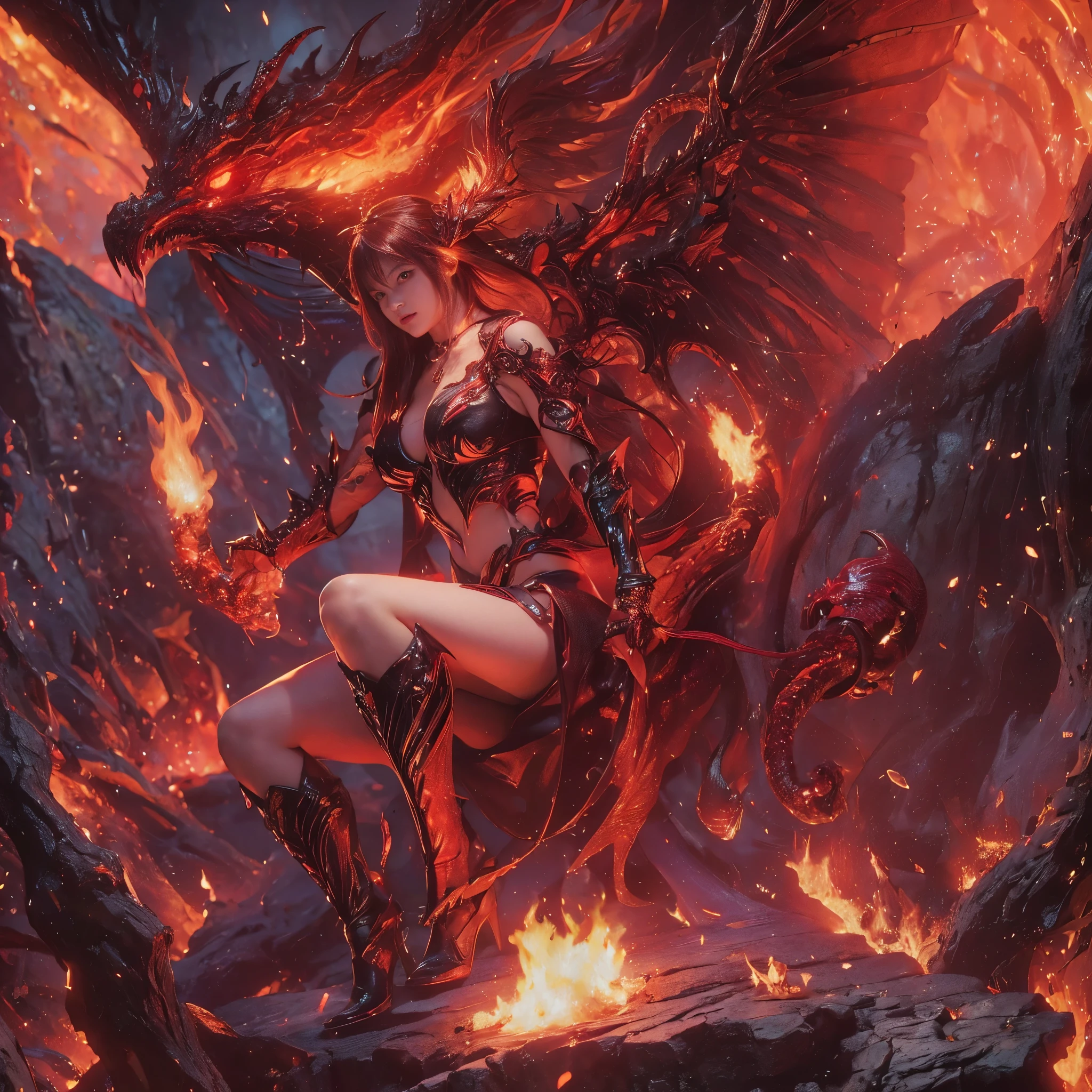 (masterpiece, best quality, high quality, highres, ultra-detailed, perfect lighting), night:2, a path up to a misty:2 chinese mountain, epic lighting, moonlight, fireballs falling from sky, firesparks, downhill,fire, mountain, night sky, gray clouds, volcano dust, outdoors, ADDBASE <lora:ChineseDragon_v02:0.5> (((red flaming dragon))) rising from the top of an erupting volcano
BREAK <lora:vii_v14_dragoon2_d128_a64_e3_r10_sd15:0.8>, vii, long wavy red hair, ((long red rabbit ears)), glowing yellow eyes, large breasts, spear:2, weapon, armor, ass, full body, from side, sideways, hero pose, ((((dynamic pose)))), looking down at viewer,, (hero view:1.5)