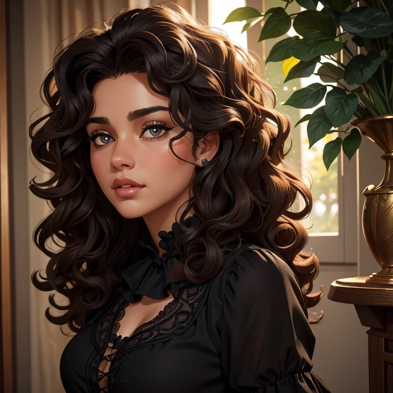 The prompt can be generated as follows:
"best quality,4k,8k,highres,masterpiece:1.2,ultra-detailed,realistic,beautiful detailed curly wavy hair,black blouse,beautiful detailed eyes,lips,natural curls,big curly hair,gorgeous,"
This prompt describes a high-quality image with realistic details. The main focus is on a girl with beautiful curly wavy hair that resembles a black lion's mane. She is wearing a black blouse. Her eyes and lips are beautifully detailed. The prompt emphasizes the natural curls of her hair and the overall gorgeousness of her appearance.