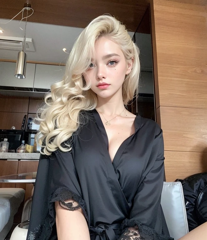 blonde woman in black bathrobe, sentada em uma cadeira na cozinha com laptop, Yelena Belova, Angelina Stroganova, Irina Nordsol Kuzmina, Viktoria Gavrilenko, pale skin curly blond hair, Anna Nikonova aka Newmilky, Anastasia Ovchinnikova, Taran Dasha, julia gorokhova, Olga Buzova, imagem vazada