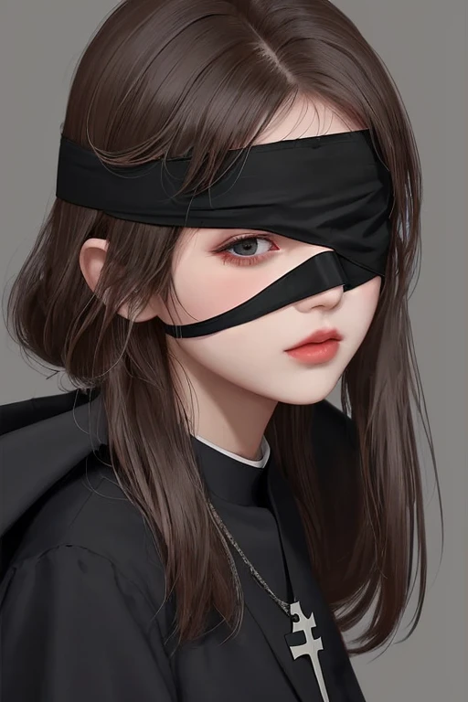 1girl,blindfold,priest cloth