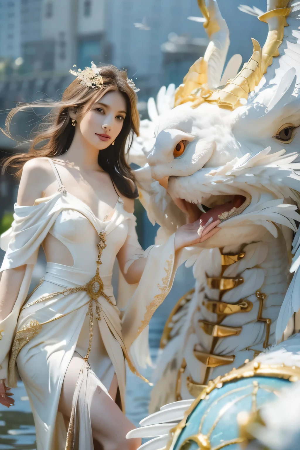 Oil, highest quality, masterpiece, Ultra-high resolution, Giant white bird,Birds of prey,Giant Wings,