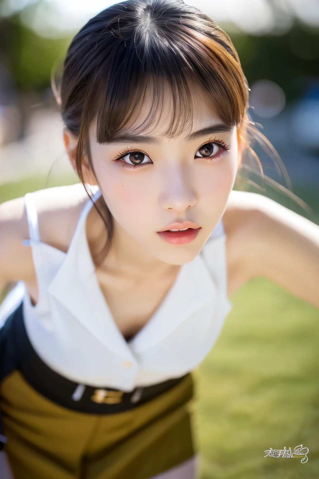 Japanese girl, Photorealsitic, Detailed skin, Detailed lips, Detailed eyebrows, PUPILS SPARKLING, depth of fields, ccurate, Super Detail, Best Quality, hight resolution, Anatomically correct, Textured skin, high details, High quality, short skirt, full body