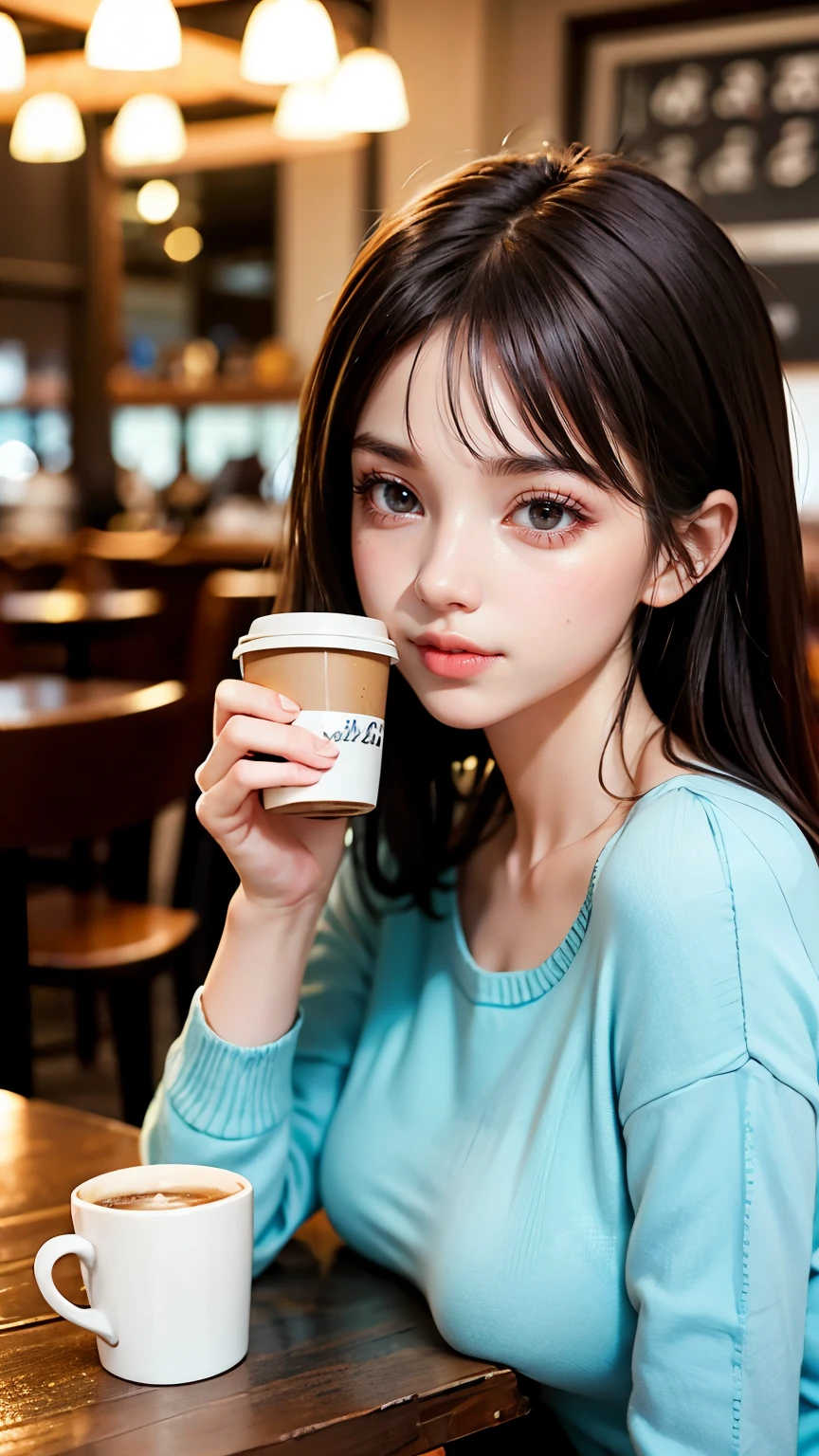 Young woman drinking coffee in a cafe