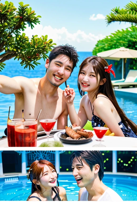 Adults looking forward to the holidays、People who are excited、multiple、Delusion、bright future、family、summer、Pool、Ocean、BBQ、Japanese style、Japanese、family