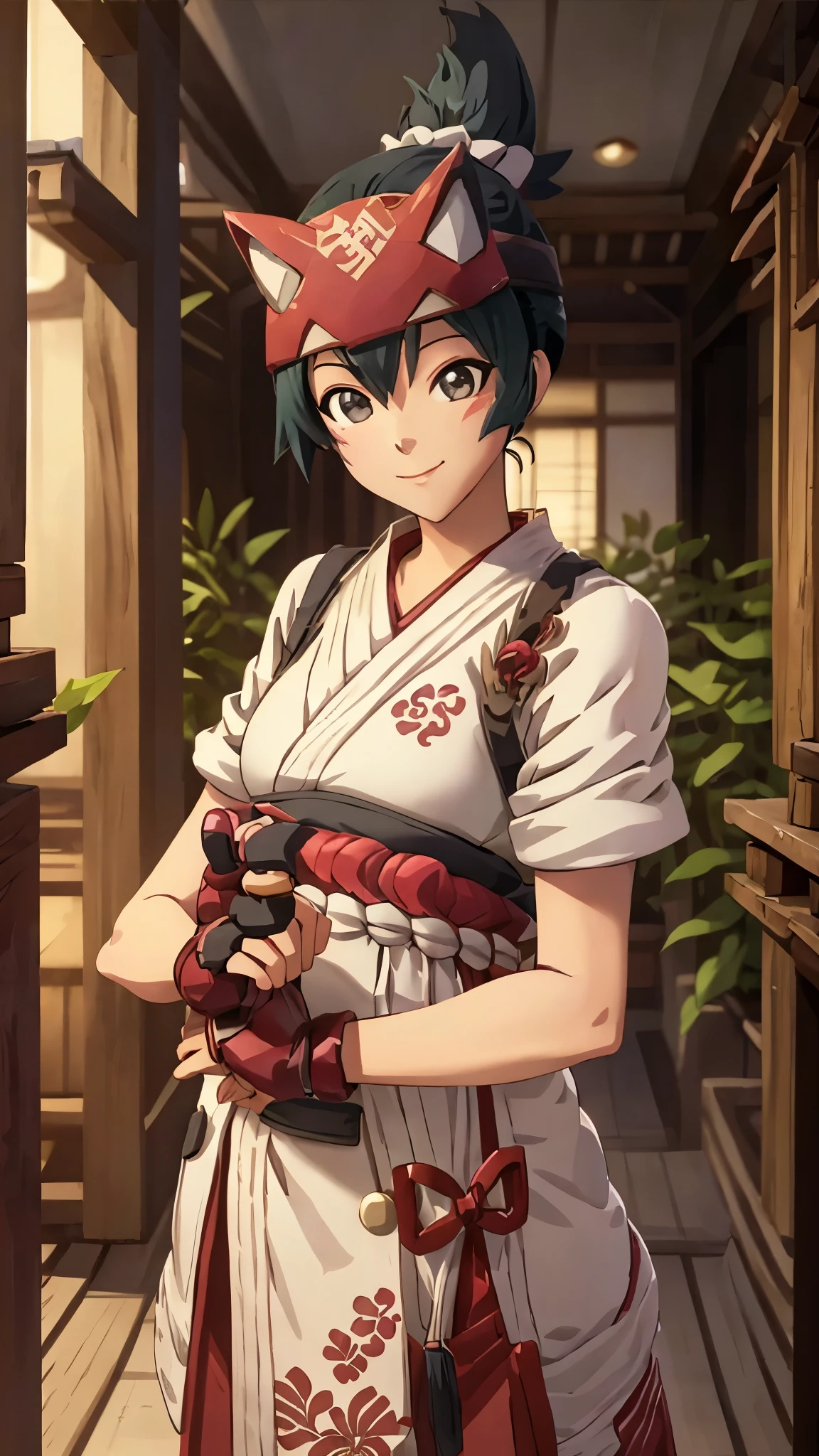 1lady solo, (anime:1.3),standing,shy smile,((black eyes)),(masterpiece best quality:1.2) delicate illustration ultra-detailed,japaneseshrine , detailed background,[[[nsfw]]]