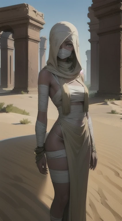 abandoned tample ancient empire priestess , shaved hairy, The breasts are tiny, big dark sticks up, body, face eyes masked hood, The waist is slim, hairlong, Eyes closed, frontal view,  breasts RED paint, space jet, fog smoke, walking into the portal