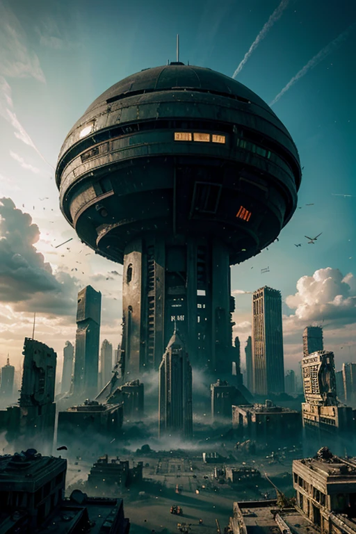highest quality、A ruined futuristic city、dim、Surrealism