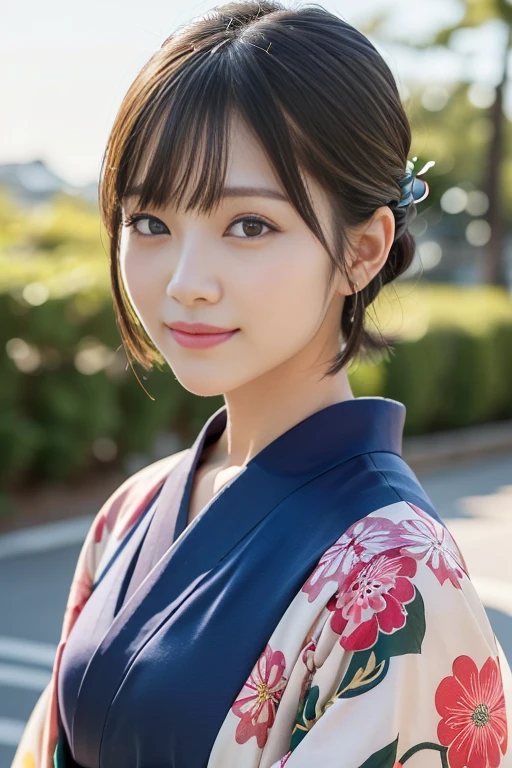 (highest quality:1.5)、(Realistic:1.5)、(1 person:1.5)、whole body、(Very detailed)、(High resolution)、8k、Beautiful kimono with Japanese patterns、Cute obi with Japanese patterns、kimono、Small breasts、Natural color lips、Cute smile、Japanese women、20 year old girl、Thin eyebrows、Beautiful and elegant face、cute顔、cute目、Big eyes、Fair skin、Beautiful and elegant face、Natural Bangs、Beautiful and thin nose、Beautiful Skin、Medium Bob Hair、Short Hair、Natural Bangs、Perfect and beautiful face、Slim face and figure、(Looking at the camera with a cute expression)、(Bright lighting)、Professional Lighting、 (Lighting from the front)、Natural smile、cute、Simple Background、Outdoor、Elegant pose、Kimono with furisode、可愛いKimono with furisode、(Cute kimono)、(可愛いkimono)、
