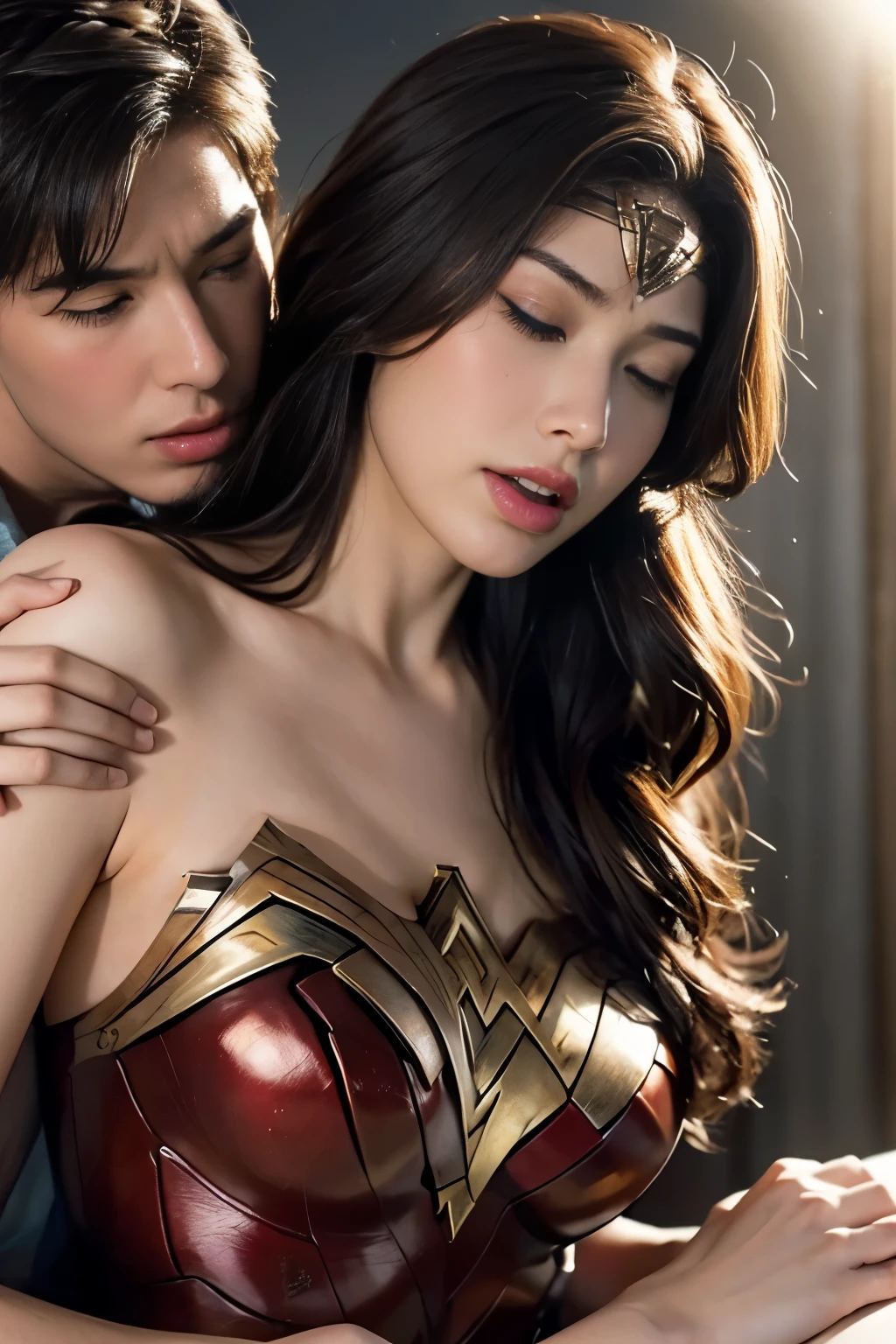 私はWonder Womanです、完璧なWonder Womanの衣装,お姫様Hugged,Hugged,Being strangled,You can hold it,Leaning on the man,Hugged,Can be lifted,Men lick my face with their tongues,The guys lick my head with their tongues,Men lick my hair with their tongues,My body is licked by men,sleeping face,Close ~ eyes,Open your mouth,Tired face,Face of Suffering,sleeping face,Being slapped in the face,Getting punched in the face,Fighting with men,Fight with the men,Surrounded by men,,caught between men,Being held back by men,Entanglement with males, Attacked by men,Brown Hair, masterpiece、beautiful girl、fine 目、puffy eyes、highest quality, 超High resolution, (reality: 1.4), Cinema Lighting,so beautiful、Beautiful Skin、(超reality的な)、(High resolution)、(8k)、(Very detailed)、(beautiful and fine 目)、(Very detailed)、 Detailed face、Diagonal bangle hair、Brown Hair、20-year-old、Wonder Womanのコスプレ,Wonder Woman