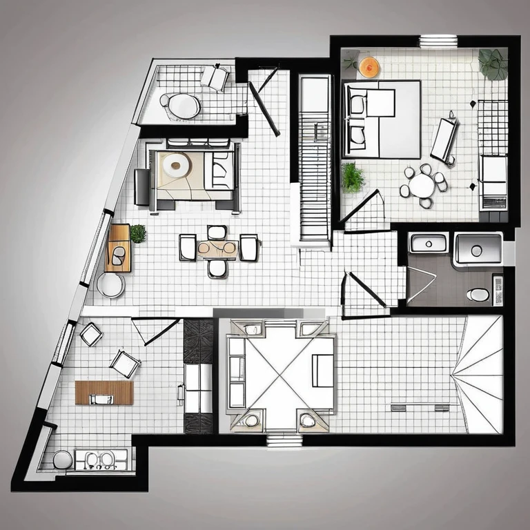 a drawing of a plan of a small apartment with a kitchen and living room, apartment design, architectural plan, floor plan, plan drawing, layout, flat 2 d, fancy apartment, house interior, architectural plans, single floor, architectural planning, building plans, 2 d autocad, black and white scheme, autocad, residential design, apartment set in the near future