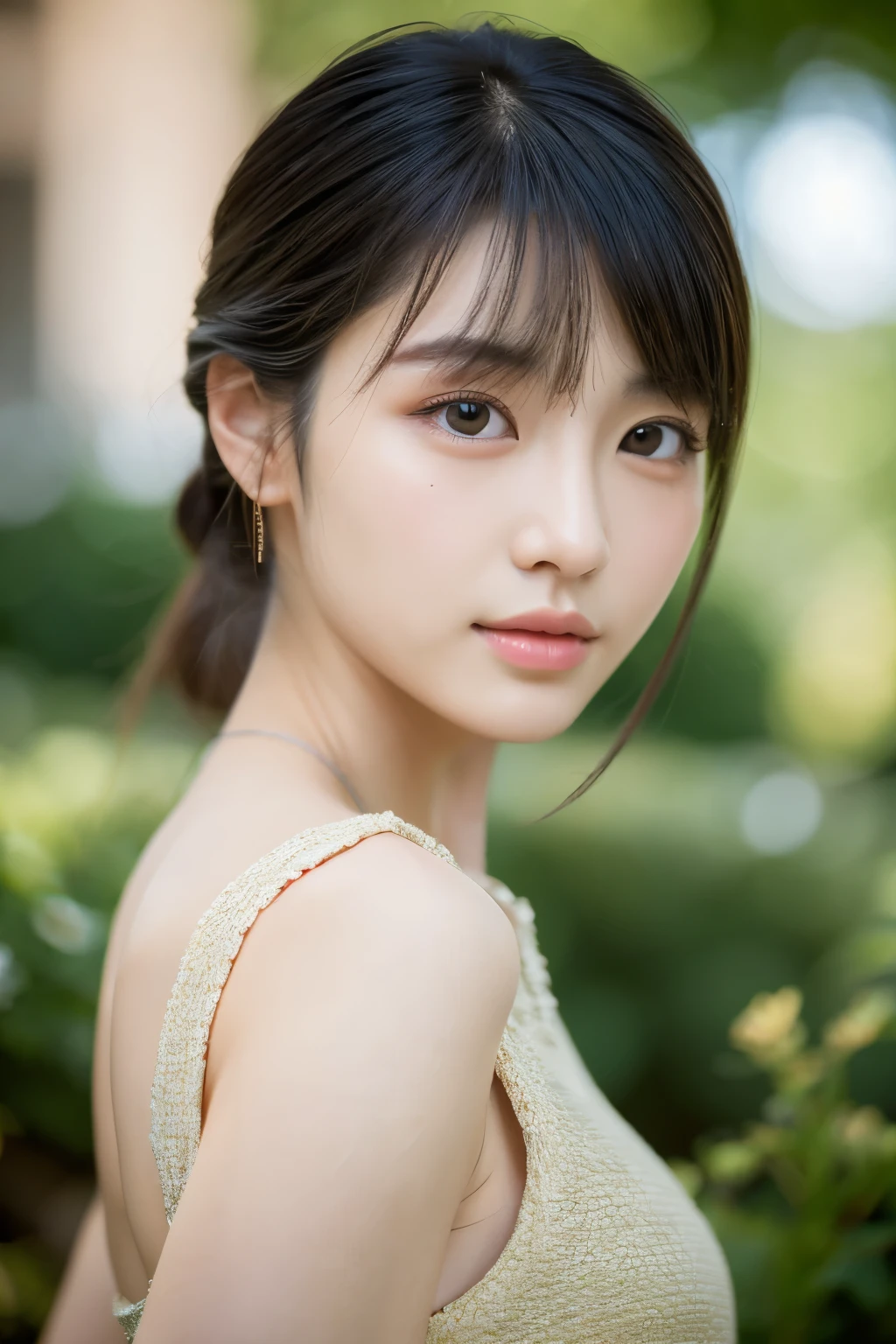 Japanese lady, Photorealsitic, Detailed skin, Detailed lips, Detailed eyebrows, depth of fields, ccurate, Super Detail, Best Quality, hight resolution, Anatomically correct, Textured skin, high details, High quality, short skirt, full body
