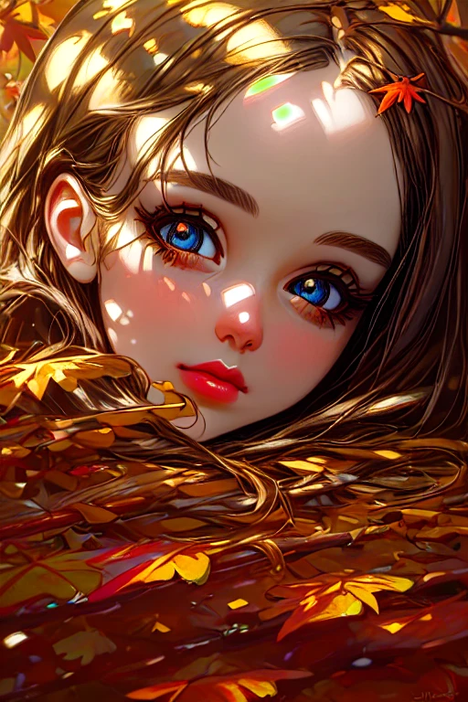 1girl,beautiful detailed eyes, beautiful detailed lips, long eyelashes, natural lighting, vibrant colors, medium:oil painting, autumn color palette