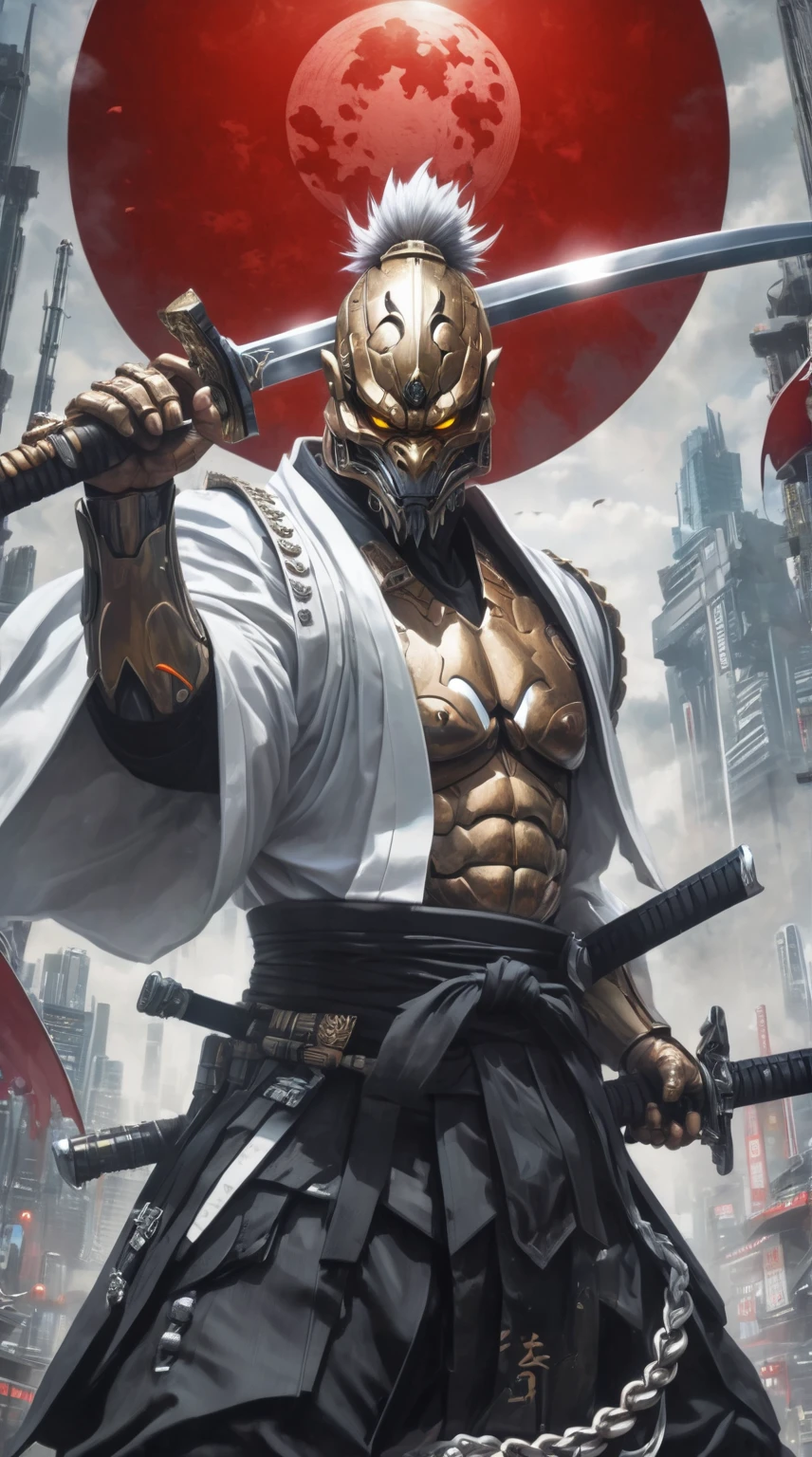 araffe dressed in a black suit holding a sword and a sword, cyborg samurai, cyber japan samurai armor, cyberpunk samurai, very beautiful cyberpunk samurai, full samurai armor godzilla , bio - mechanical ninja samurai, portrait of a cyberpunk samurai, cyber japan style armor, cyber japan armor, celtic and cyberpunk armor, black godzilla samurai, intricate assasin mecha godzilla. armor
