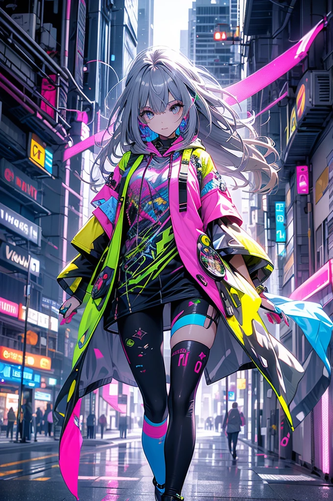 ultra quality,detailed, masterpiece, 16k, high resolution, beautiful, amazing, charming, elegant, stylish
BREAK
1 girl, 24 years old, Height is 1cm, ((Bust size is 88cm))
BREAK
(Long Hairstyle: 1.3), Beautiful and delicate flowing hair,(Delicate ,detailed ,(purple|Green|Blue|Pink|Red|yellow|Gray) eyes: 1.2), sparkling eyes, (glowing eyes), (magic eyes)
BREAK
(colorful loose hoodie:1.2), Futuristic outfit, cyber costume
BREAK
cyber punk, Vibrant, Futuristic, Neon lights, High-rise buildings, Holographic advertisements