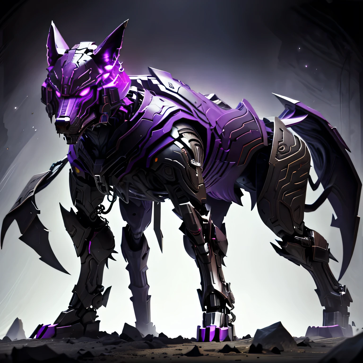 Hell Hound, Cybernetic, Giant, Purple, Perfect, Full Body, Entirely Cybernetic 