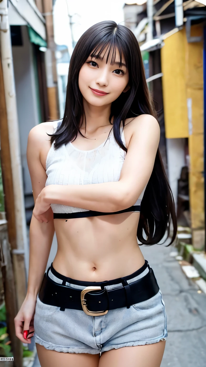 (((best quality, masterpiece, photo-realistic))), RAW photo, vivid details, extremely detailed, 8k, a japanese transsexual woman in the alley of Japan,(front view), (1 woman), ((transsexual)), (cloth bulge), she is wearing skirt and crop top,((skirt)), ((crop top)), hot summer day, sun is shining, middle of the day, she is very flirty, ((flirty)), she has very flirty smile looking at you, (((eye contact))), she is flirting with you, she is really horny for you, she has a visible boner, (bulgeJ8, cloth bulge), (transsexual), she is extremely sexy and beautiful, ((extremely beautiful)), her body has beautiful curves, ((perfect waist line)), she is slender, she has a slim body, (strong legs), (nice round booty), (fine textured skin:1.2), (intricate details:1.6), (sexy smile aroused stare at camera:1), 