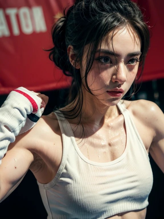1girl,sweat,muscle,boxing on the ring