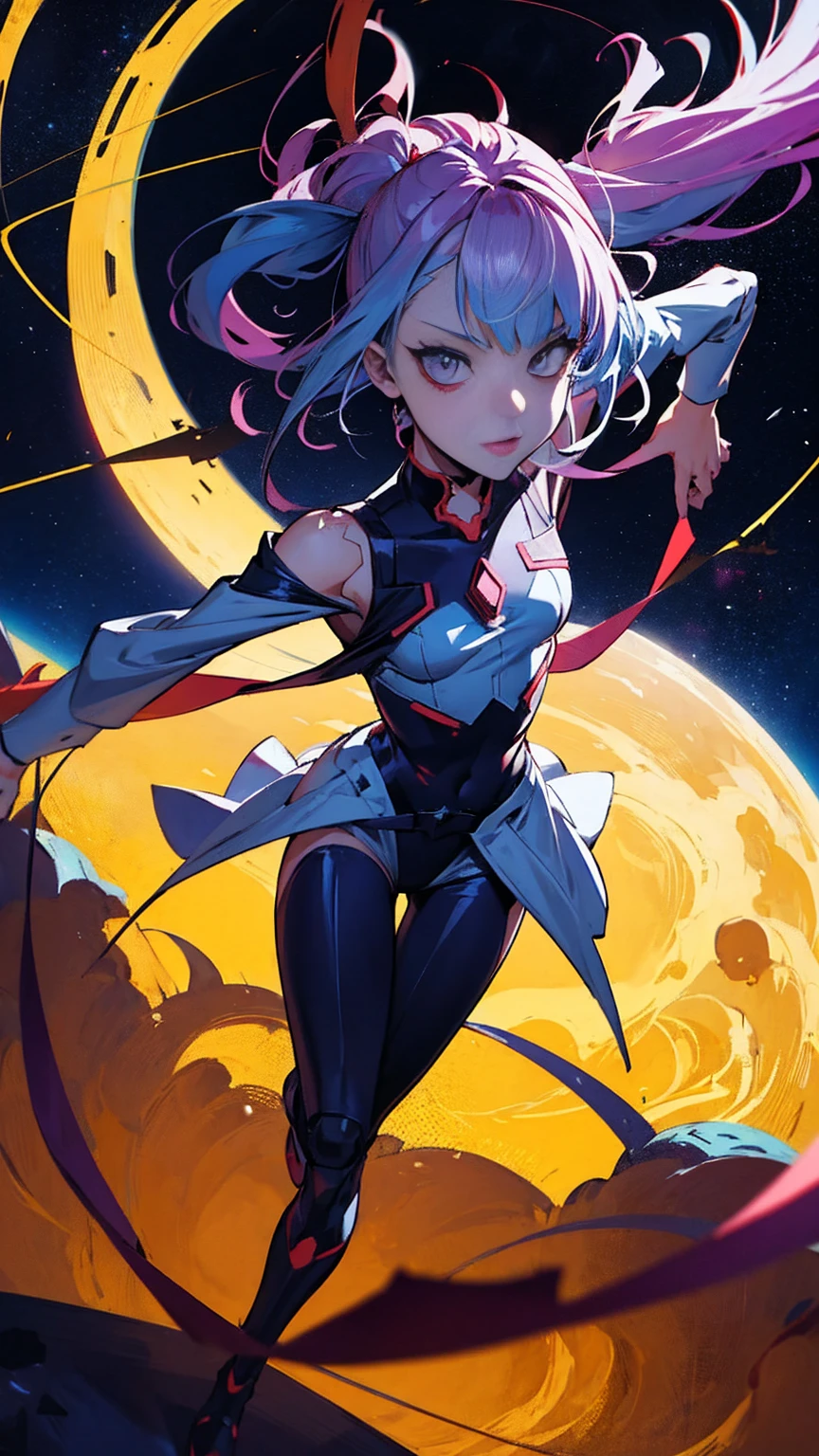 Create a work with the theme of phonk music, anime style, Magic, space, Terror, Malice, 4k, super detailed!