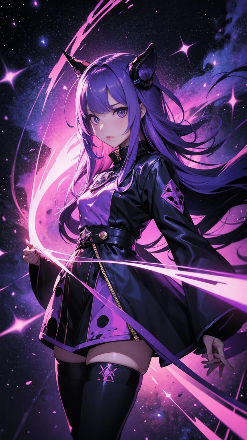 Create a work with the theme of phonk music, anime style, Magic, space, Terror, Malice, 4k, super detailed!