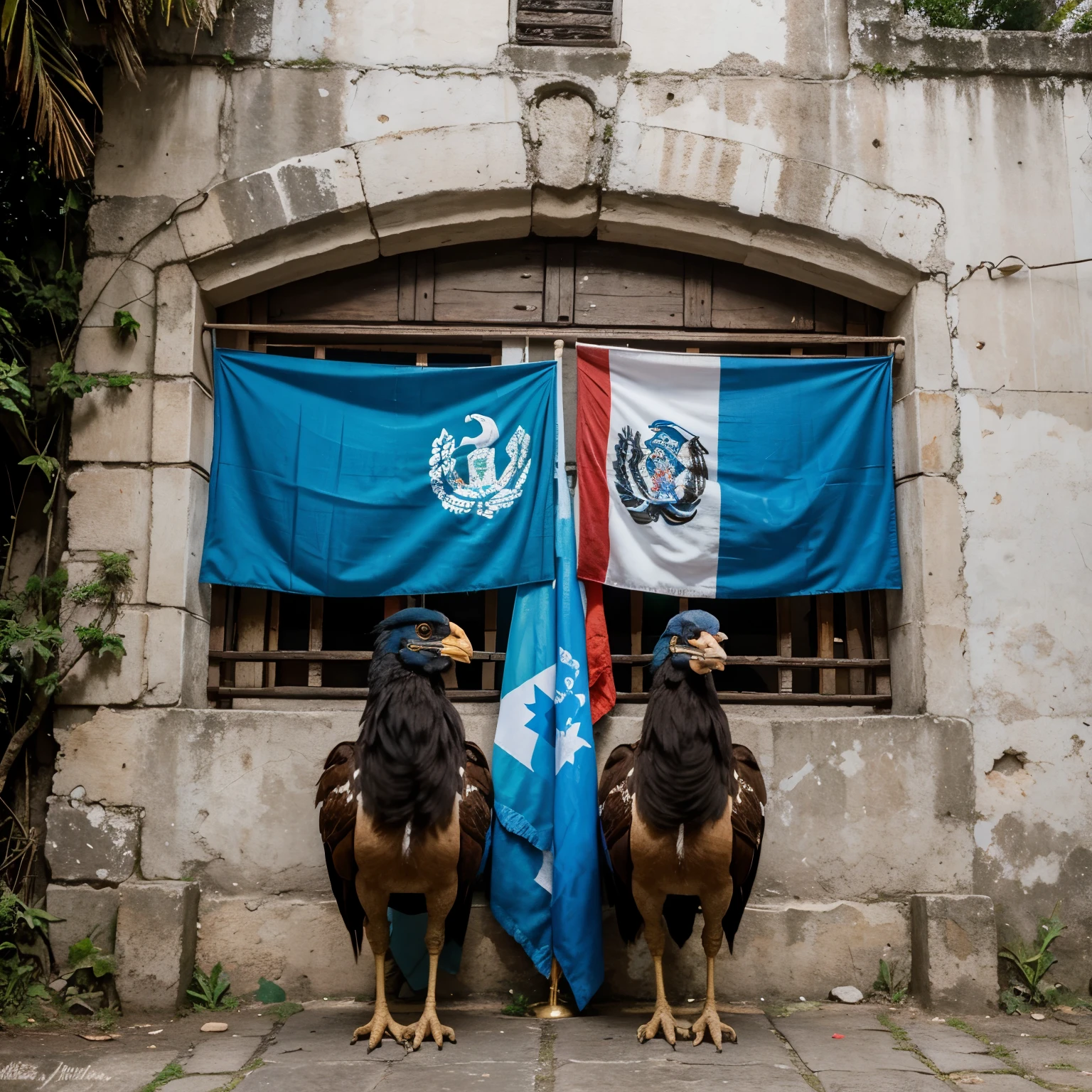 Dos gallos con bandera de Guatemala
