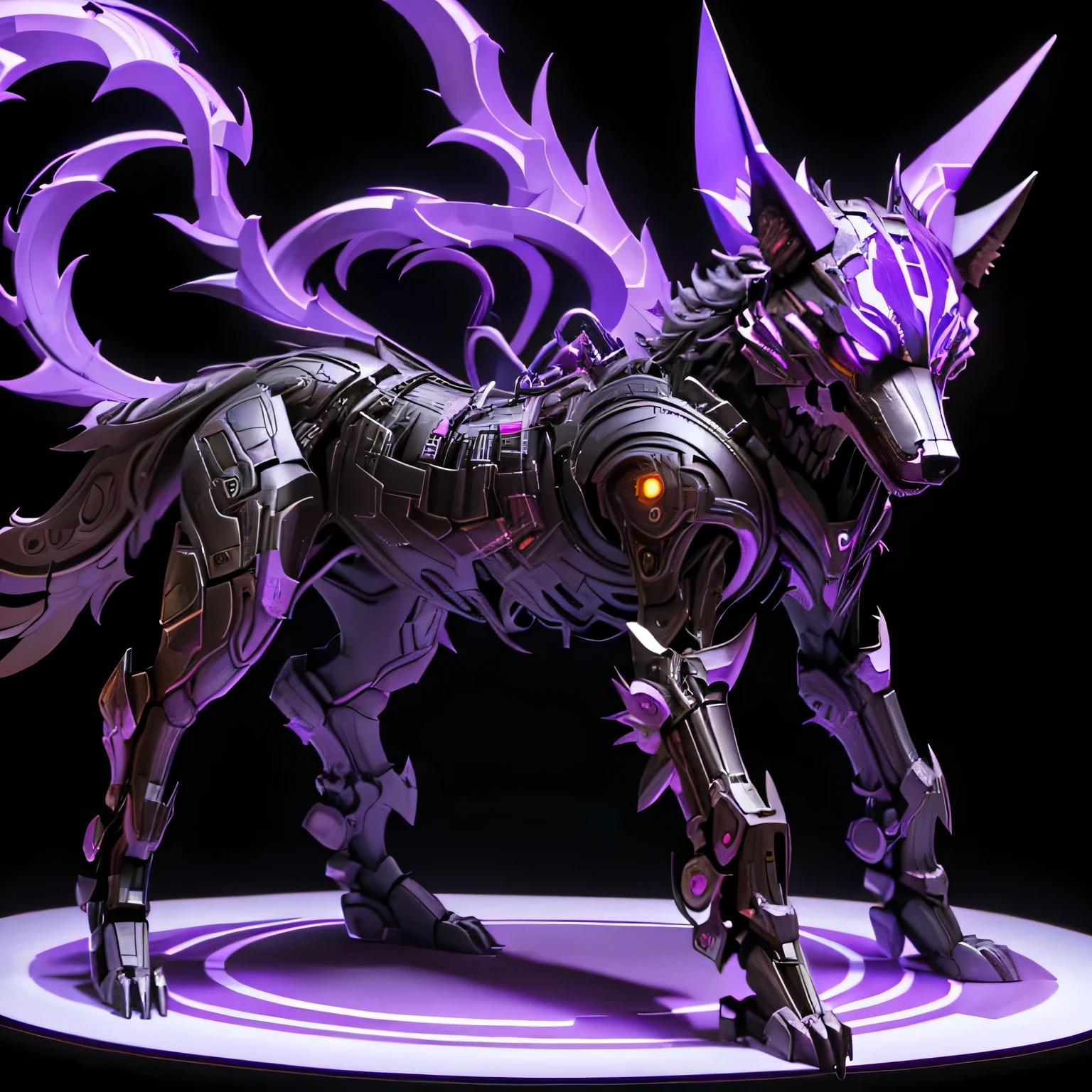 Hell Hound, Cybernetic, Giant, Purple, Perfect, Full Body, Entirely Cybernetic, Wolf Body, Symmetrical