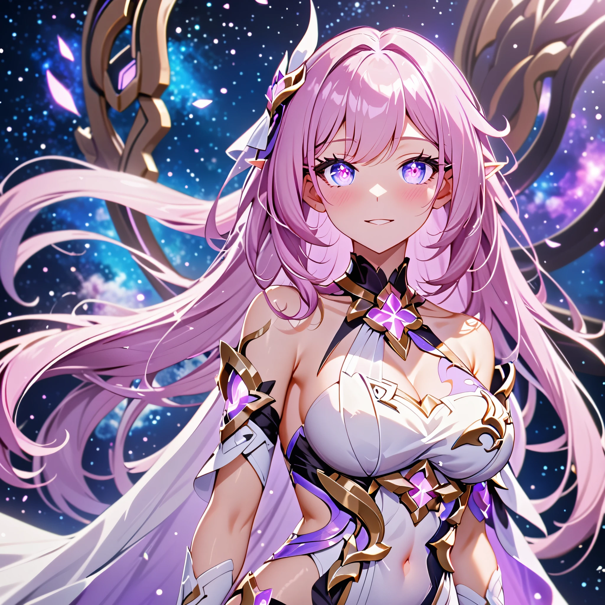 ai-generated,very aesthetic,1girl,elysia_/(herrscher_of_human:ego/)_/(honkai_impact/),pointed_ears,vivid pink_hair,dreamy anime fantasy background,raytracing,light purple eyes,criin,mihoyo,floating,light particles,starry sky,celestial,intricate,large breasts,long eyelashes,goddess,iridescent silk chiffon,cosmic,hires