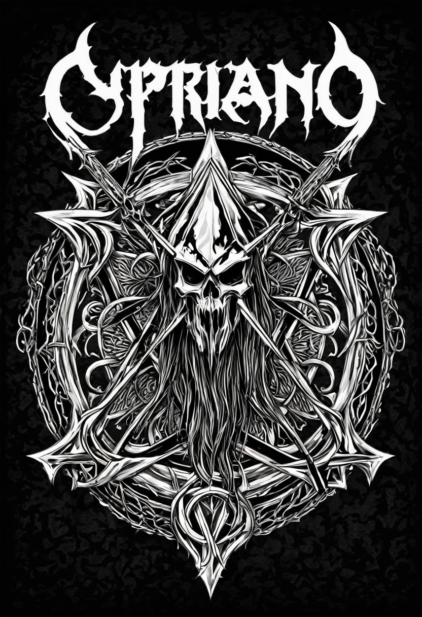 Make a logo for a old school death metal band written "cypriano"