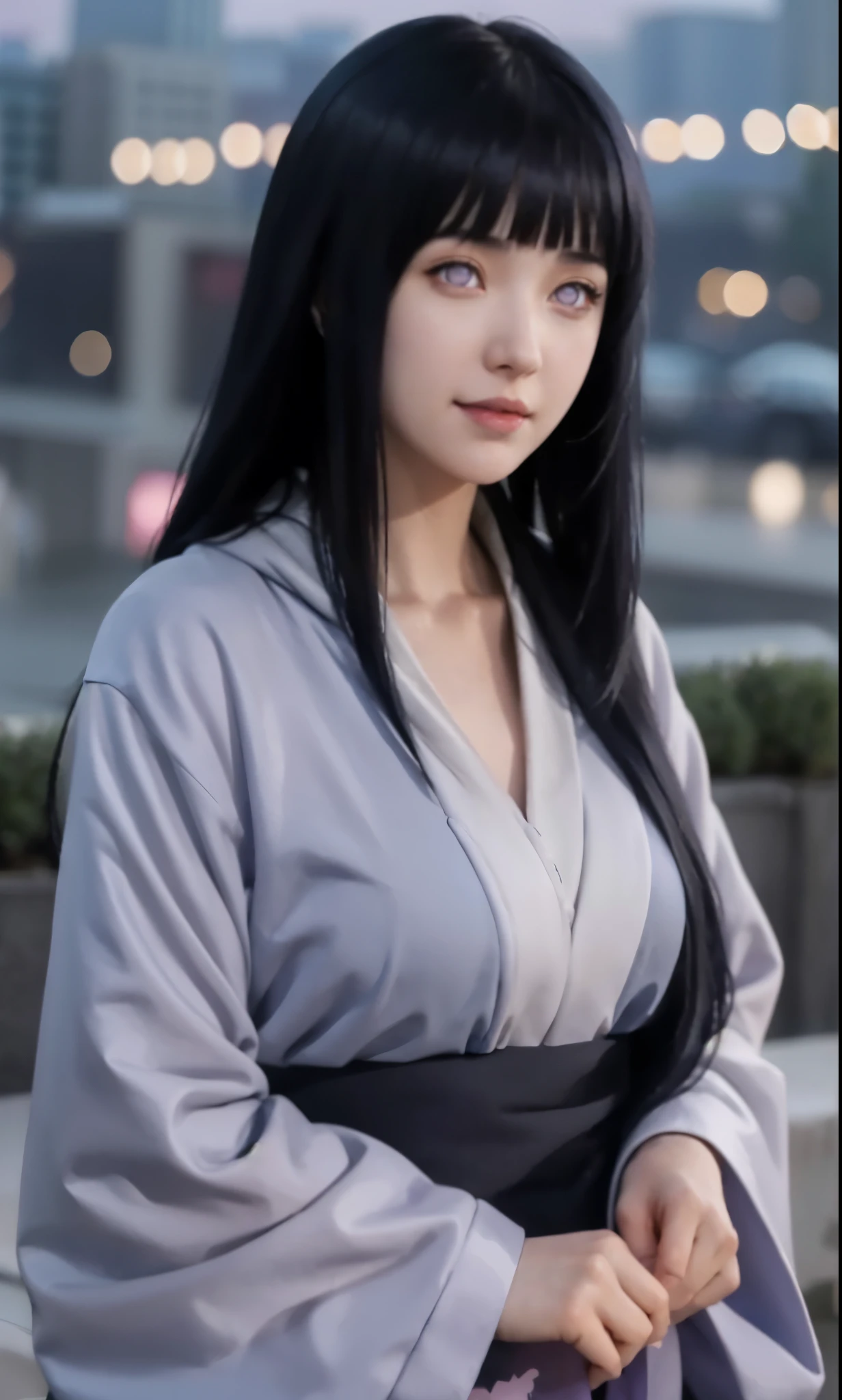 close up image of a person with long hair and a hoodie, hinata hyuga, hinata hyuga from naruto, from naruto, as an anime character, perfect anime face, she has dark blue hair with bangs, female anime character, anime characters, best anime girls, style hime cut hair, dark blue hair, pink lips, light purple eyes, smile, (pretty face:1.3)