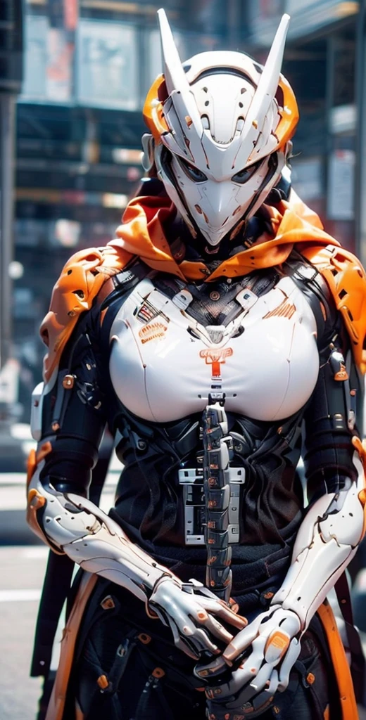 top quality, masterpiece, Ultra-high resolution, (Reality: 1.4), original photo, 1 cyberpunk girl, big katana, purple Hair, Smooth skin, 1.mechanical girl, Depth of field focus f/2.8, (Ultra-realistic details)), contrast, shadow, Octane Rendering, 8k, Extremely sharp, Cleavage exposed, Rawhide, Metal, Exquisite decorative details, Japan Details, Very intricate details, realistic light, CGSoation trends, face camera, Neon details, Mechanical limbs, blood vessels connected to tubes, A mechanical vertebrae attached to the back, Mechanical neck fixation device, Wires and cables to the head, Gundam, Small LED lights.