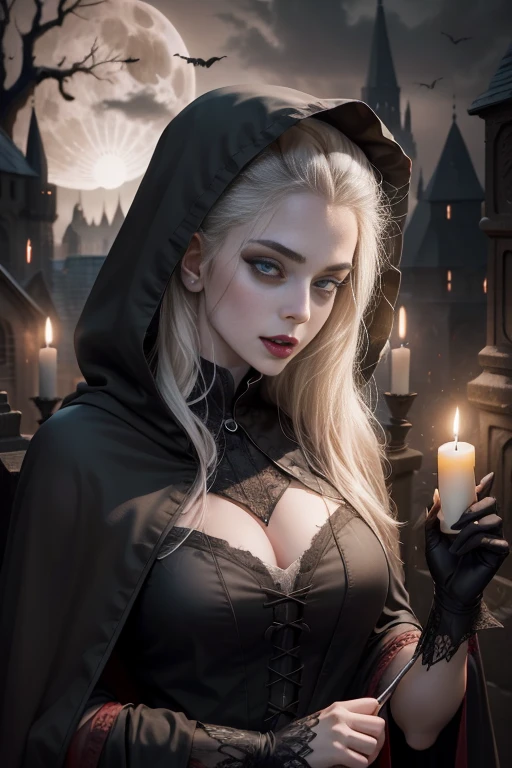 detailed eyes, vampire teeth, ancient castle, dark atmosphere, moonlight, Gothic architecture, misty forest, mysterious cloak, candles, eerie shadows, blood-red sky, medieval weapons, eerie silence, sinister laughter, bats flying, full moon, cobwebs, old manuscripts, ancient spells, haunting melodies, night creatures, flickering torches, secret passages, silver jewelry, vampire fangs, menacing presence, thunderstorm, creepy portraits, crumbling tombstones, dilapidated furniture, stone gargoyle, hidden coffins, forbidden love, eternal darkness, enchanting beauty, supernatural powers, totally naked, big ass, big tits, nude,scantily clad