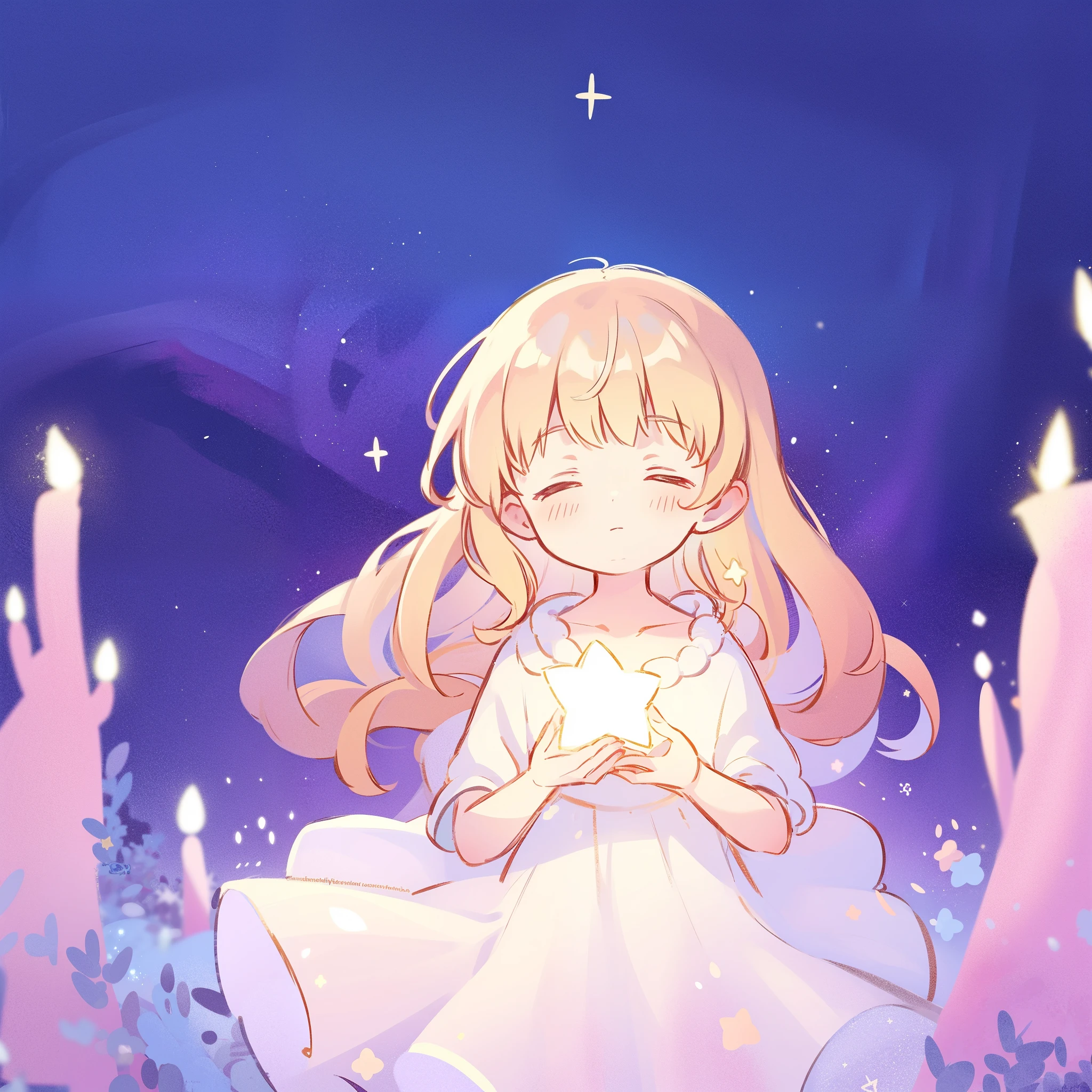 complex background, wishing star background, a woman wearing an ethereal mystical pink translucent dress that reflects the stars, dreamy, peaceful, serene composition, glowing stars, glowing, complex drawing, highly detailed, ethereal, starry night, midjourney style