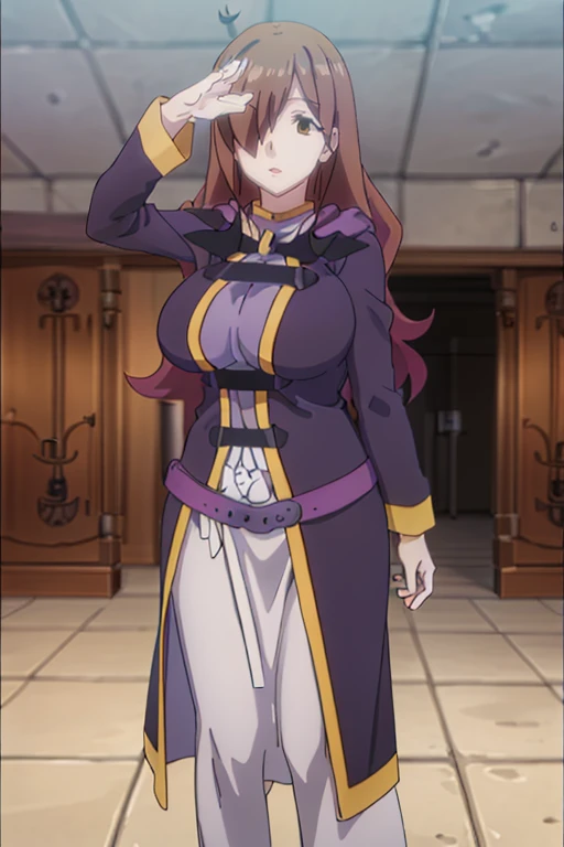 1 girl,Browsing Caution,(((Large Machine-Made Choker))), high,Huge breasts, clavicle, Glowing purple eyes,Absurd, brainwashing,Hollow Eyes, ((Expressionless,Emotional erasure)),whole body像,((stand up, Standing still)), (highest quality、4K、8k、High resolution、Must have:1.2)、Very detailed、(reality、It is realistic.、Realistic:1.37)、Ticker、Hyper HD、Studio Lighting、Ultra High Definition Paint、Sharp focus、Physically Based Rendering、Extreme Detail、Professional specifications、Vibrancy and color、Blurred、Sports portrait、landscape、Horror Style、Anime Big Tits、SF、photograph、Concept Artist、Five Fingers, Perfect body, {{{masterpiece}}}, {{{highest quality}}}, {{Very detailed}}, {shape}, {{Very delicate and beautiful}},Improved cost performance、All Roles、Canon 5D MK4でphotograph、photograph, whole body、White background、salute,Chin lift, moaning, drooling、Fat man, hair over one eye