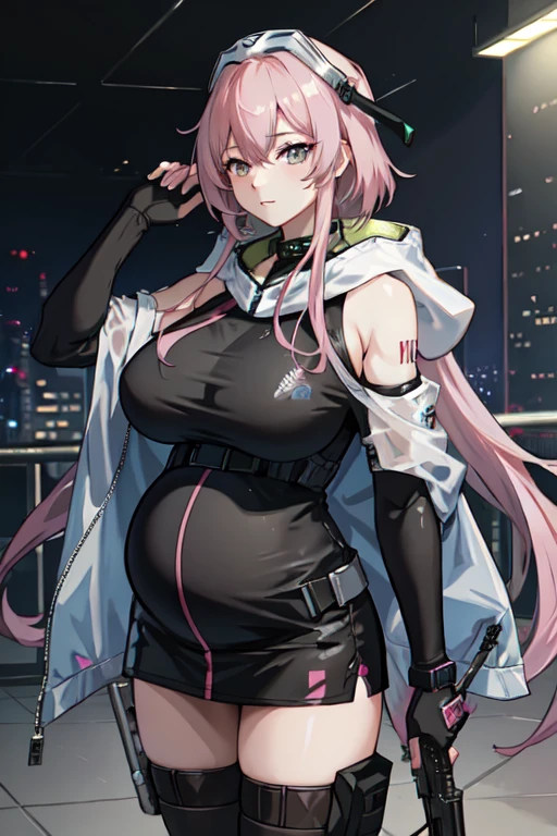 I want a female soldier with long pink hair, She holds a gun in her right hand.
Anime style. 4K, Cyberpunk style，beauty，(Pregnant，Huge breasts：1.8)