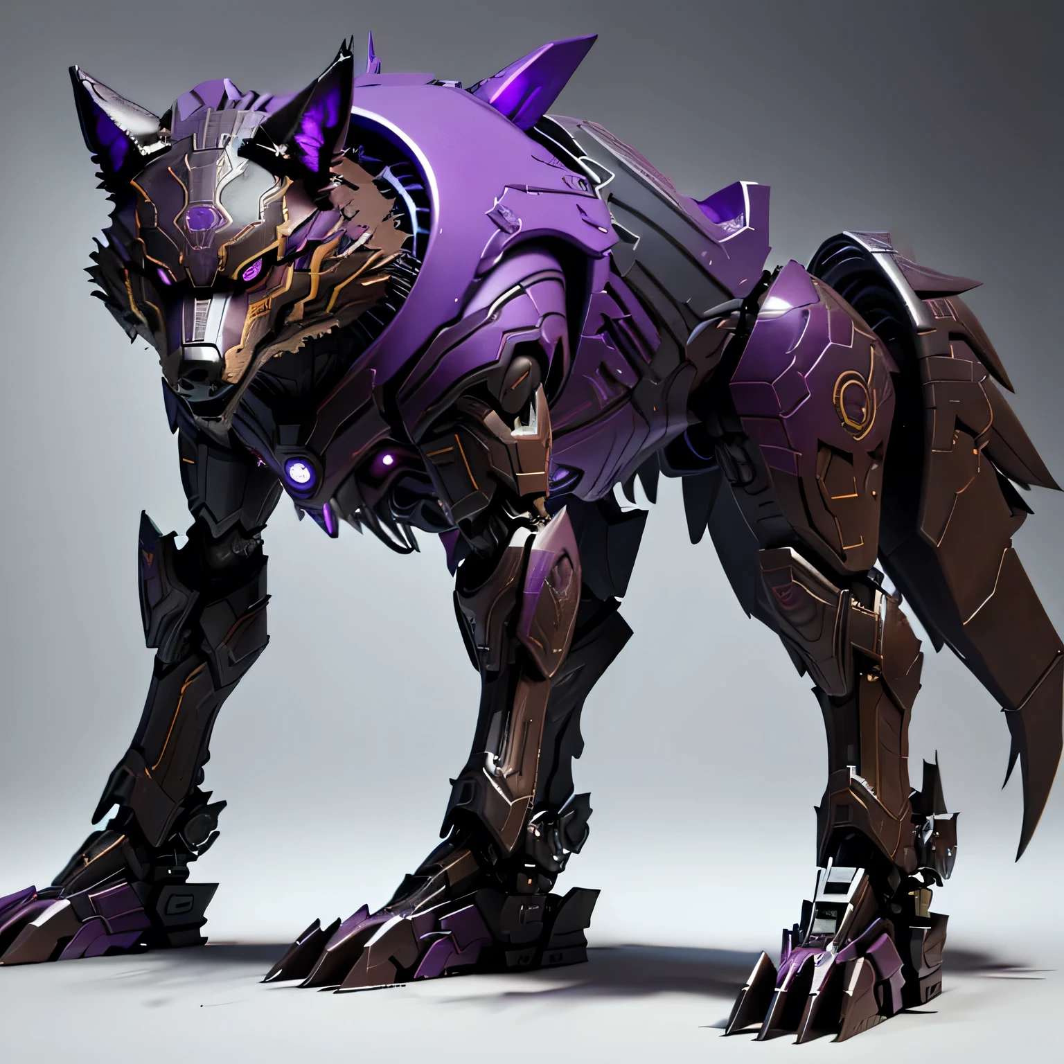 Hell Hound, Cybernetic, Giant, Purple, Perfect, Full Body, Entirely Cybernetic, Wolf Body, Symmetrical