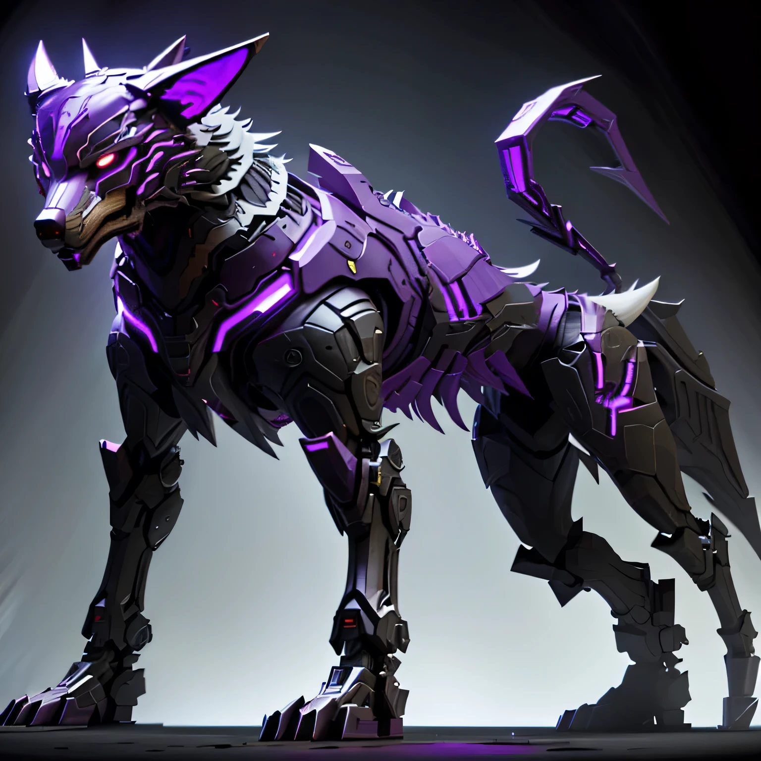 Hell Hound, Cybernetic, Giant, Purple, Perfect, Full Body, Entirely Cybernetic, Wolf Body, Symmetrical