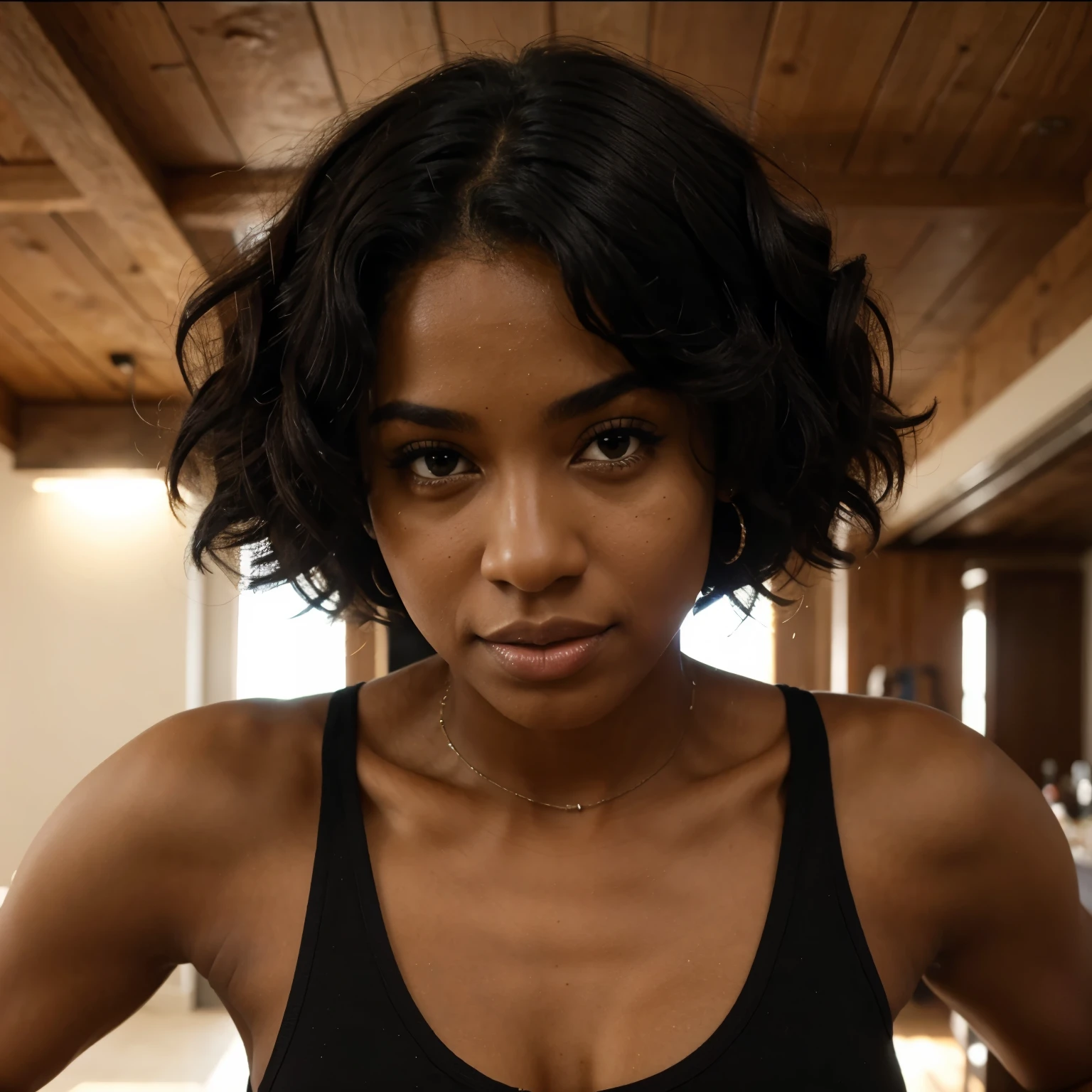 chica de pelo negro, grandes pechos, gran cintura