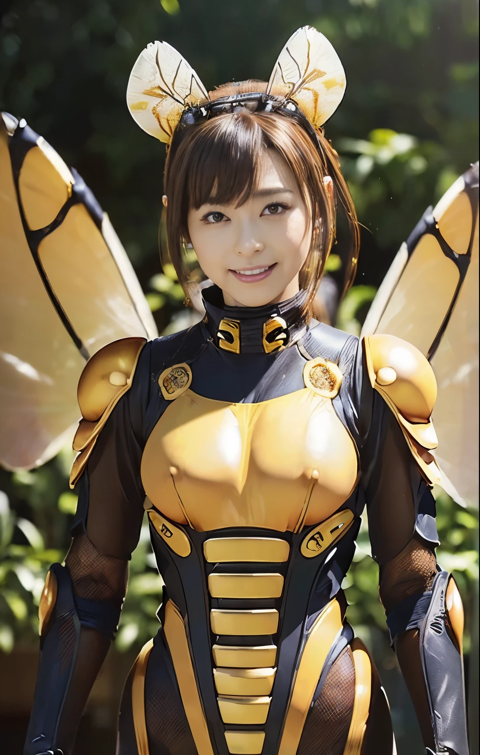 (high resolution,masterpiece,best quality,extremely detailed CG, anime, official art:1.4), realistic, photo, amazing fine details, all intricate, gloss and shiny,awesome many layers, 8k wall paper, 3d, sketch, kawaii, illustration,( solo:1.4), perfect female proportion,villainess, (fusion of queen bee and lady:1.4), (queen bee form lady:1.2), (queen bee lady:1.2), (fusion:1.2), (solo:1.4), (evil smile:1.2), muscular, abs, (queen bee exoskeleton bio insect suit:1.4), (cockroach brown exoskeleton bio insect armor:1.2), (brown transparency queen bee wing:1.4), (brown queen bee antennae:1.3),