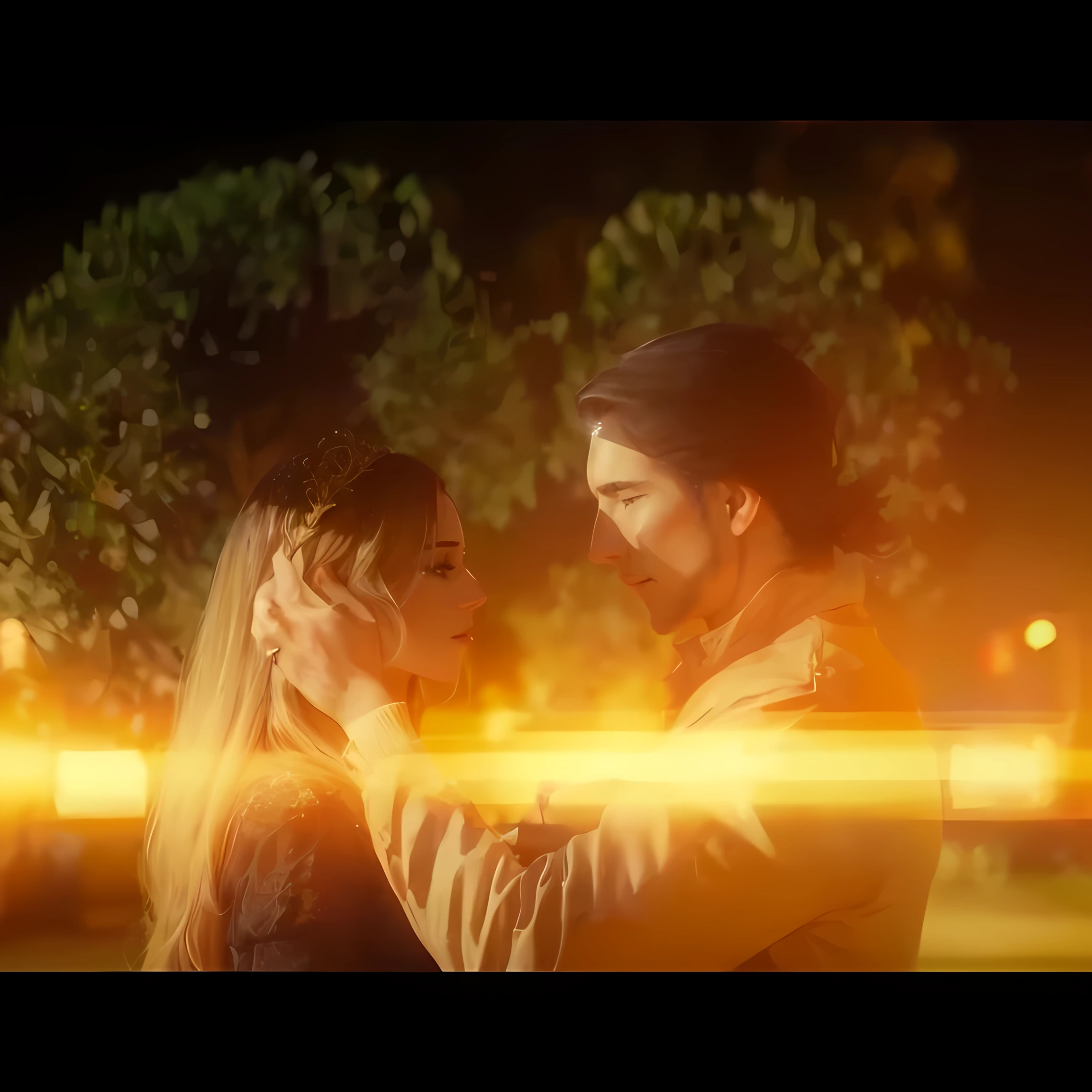 There is a man and a woman who are together on the street., anamorphic canes, anamorphic bokeh and lens flares, anamorphic lens flares, still from a Video musical, anamorphic lens flare, Superior bokeh cinematic lighting, Golden hour cinematic, cinematographic frame, Video musical, anamorphic lens flares 4k, Captura de pantalla del video de YouTube