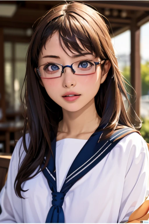 (masterpiece, highest quality), One Girl,  Satou, Satou, Glasses, 赤いフレームのGlasses, Sailor suit, Satou, Glasses, 赤いフレームのGlasses, 