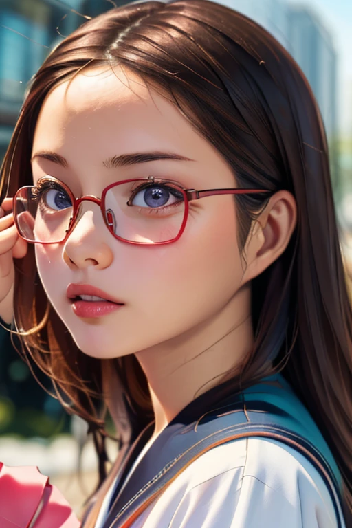 (masterpiece, highest quality), One Girl, Satou, Satou, Glasses, 赤いフレームのGlasses, Sailor suit, Satou, Glasses, 赤いフレームのGlasses,